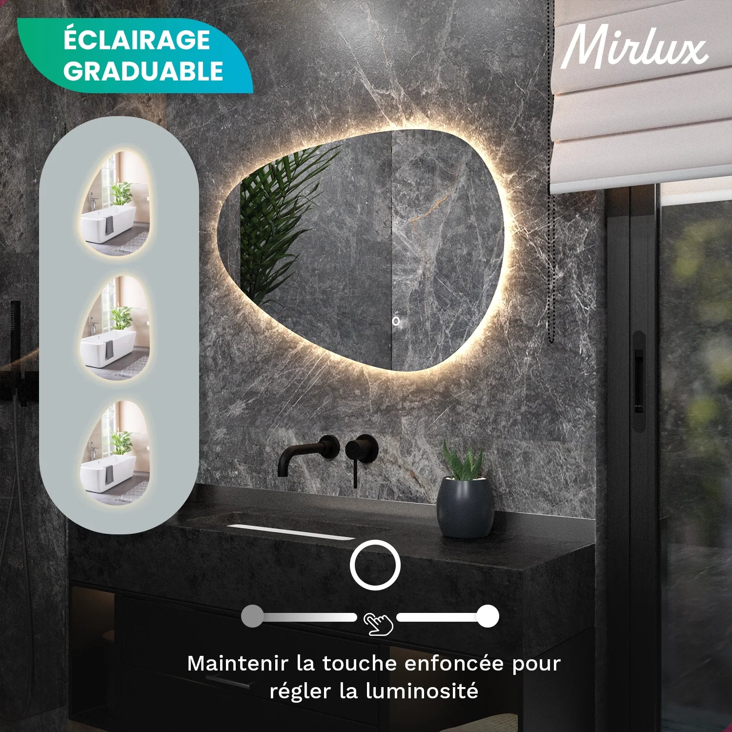 Miroir de salle de bain - 90x60cm Asymétrique - Sans cadre