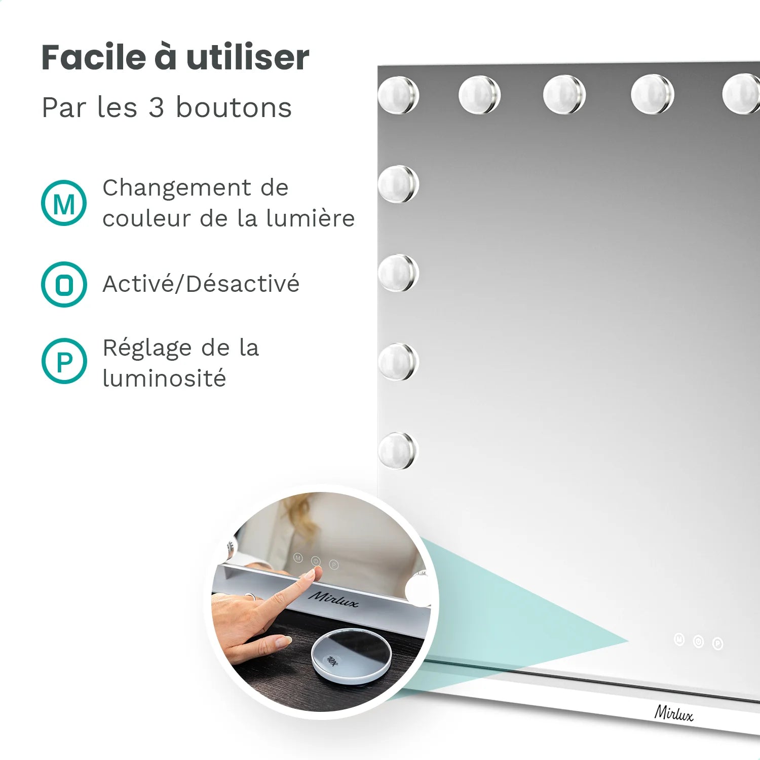 Miroir Hollywood - 80x60cm - Blanc