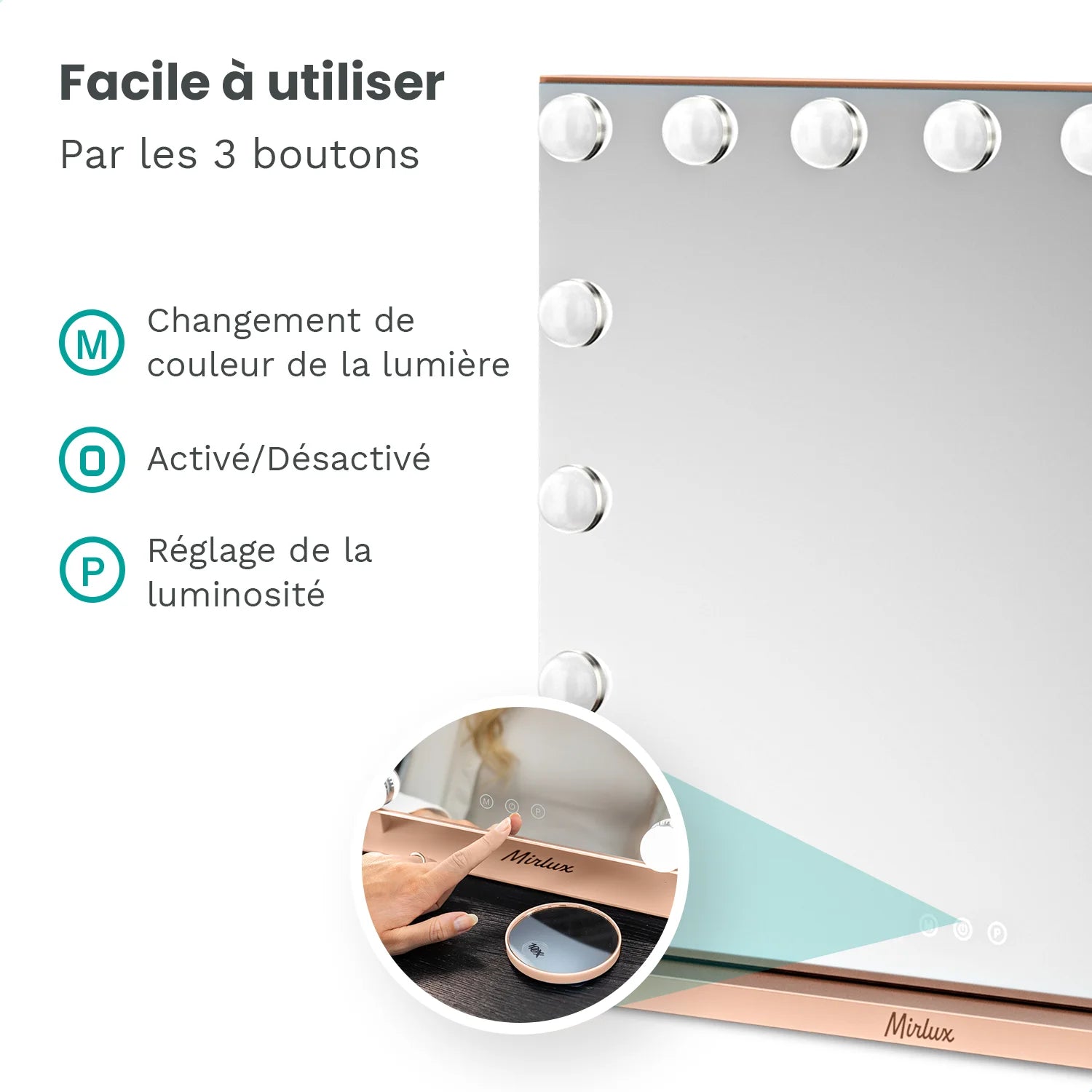 Miroir Hollywood - 58x48cm - Or Rose - Précommander