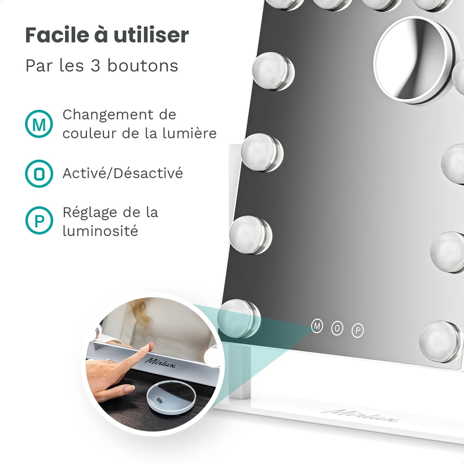 Miroir Hollywood - 44x30cm - Blanc