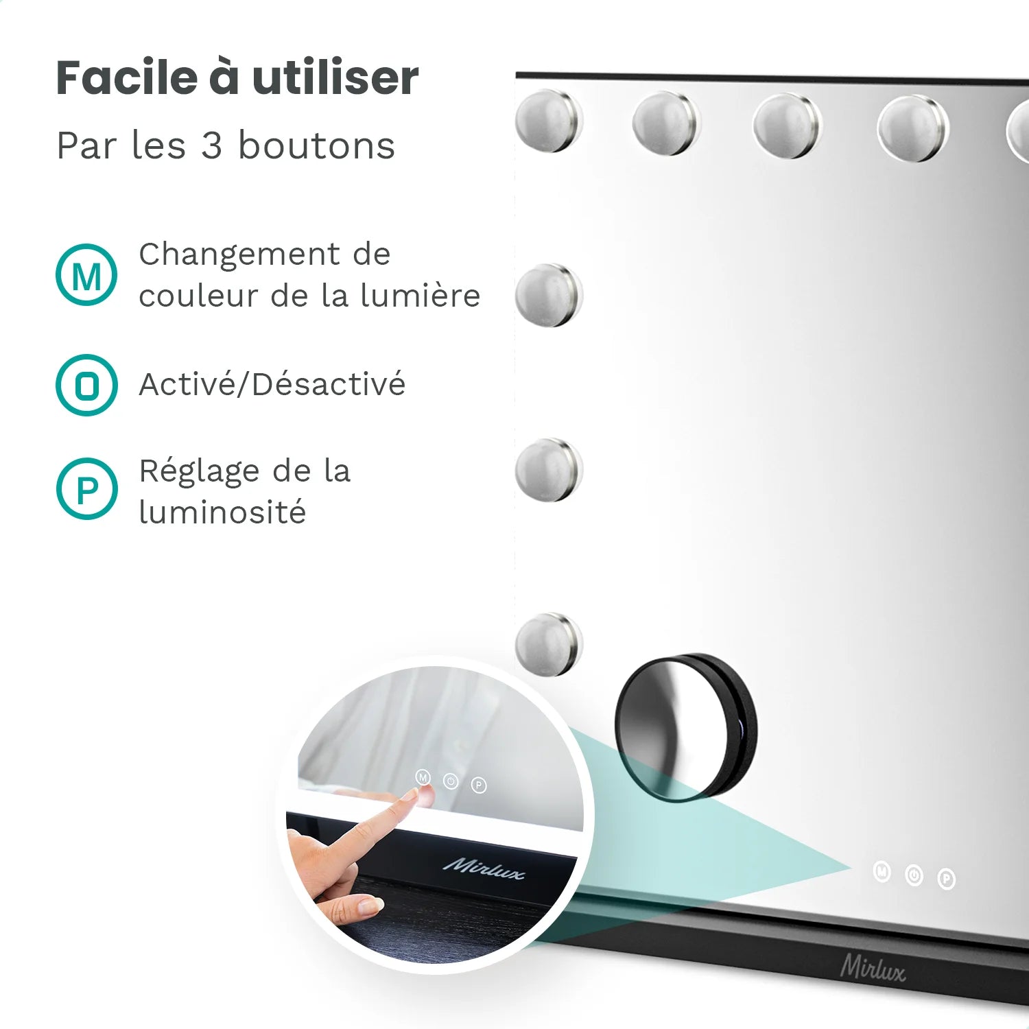 Miroir Hollywood - Enceintes Bluetooth - 58x48cm - Noir