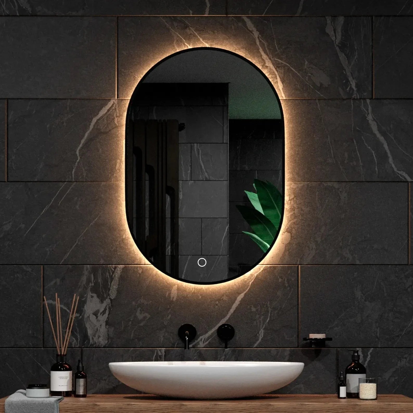 Miroir de Salle de Bain - 90x60cm - Cadre Noir