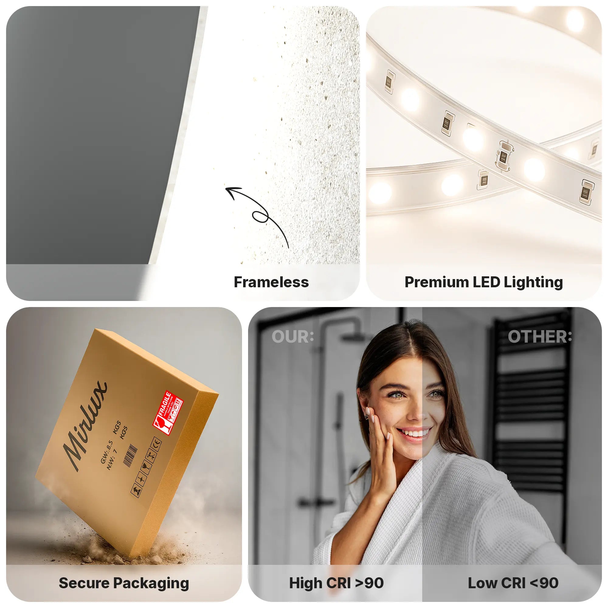 Miroir de salle de bain - 80cm - Sans cadre - Précommander