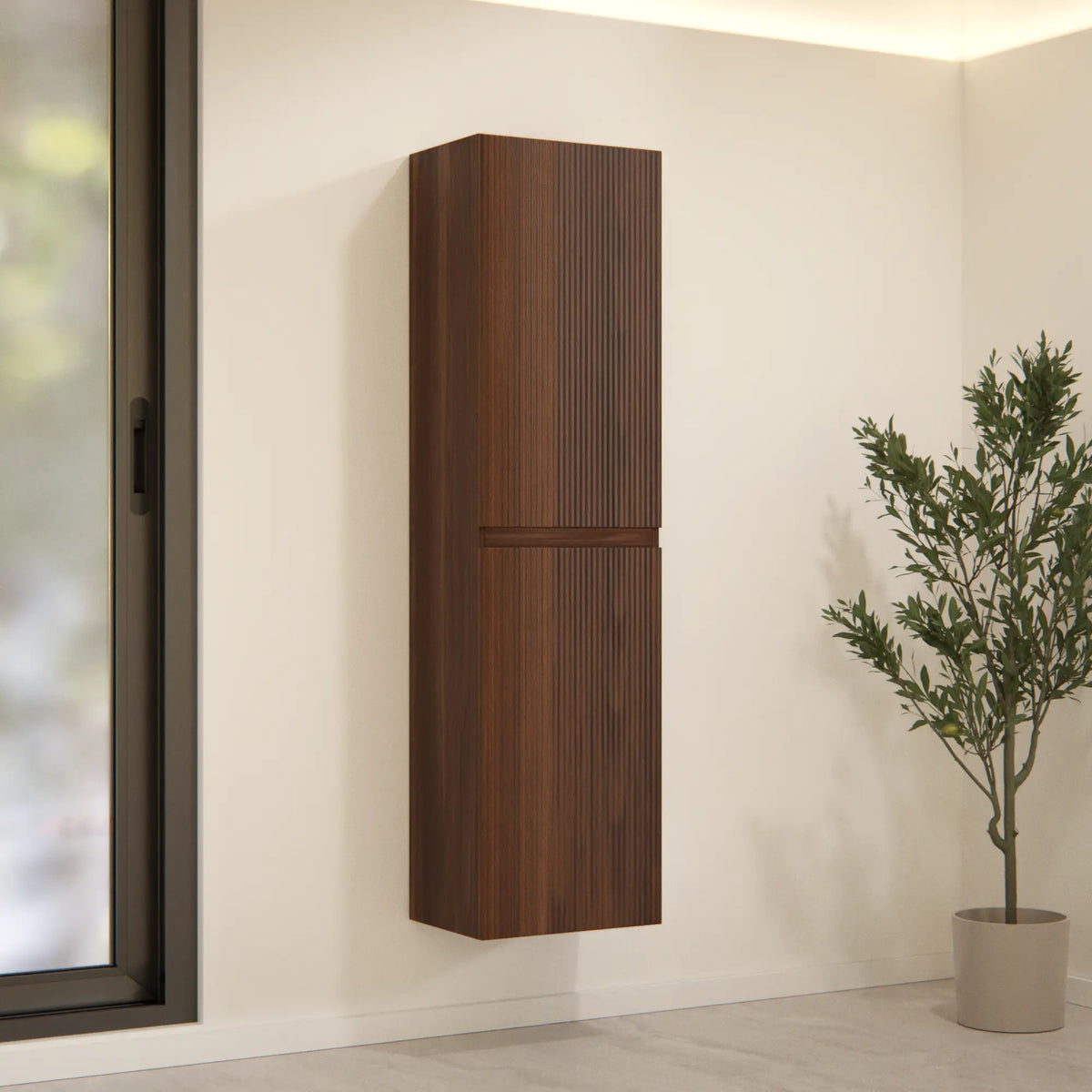 Meuble de salle de bain Ruvo - 150 cm - brun noyer avec relief strié