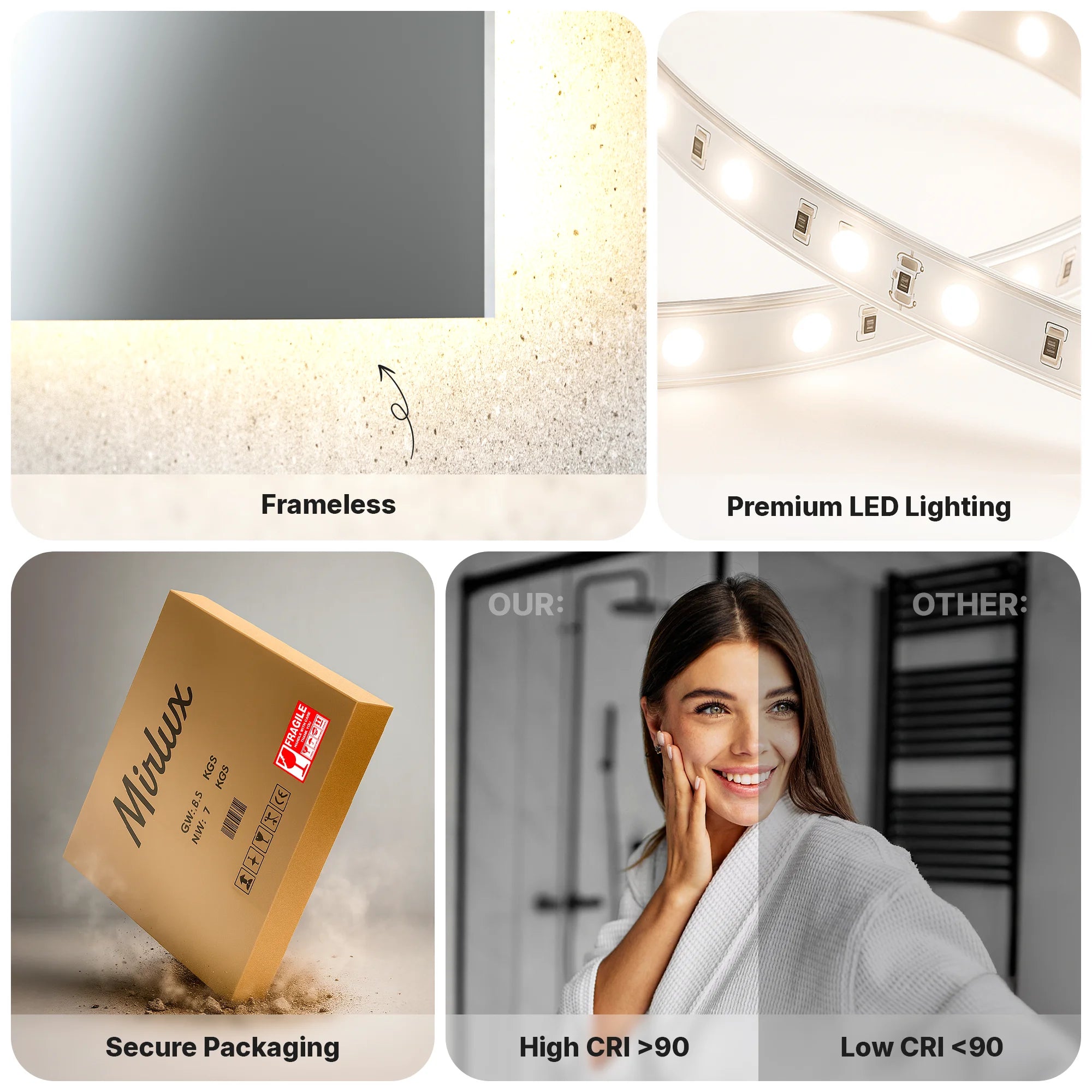 miroir de salle de bain - 120x60 cm - Rectangulaire - Sans Cadre