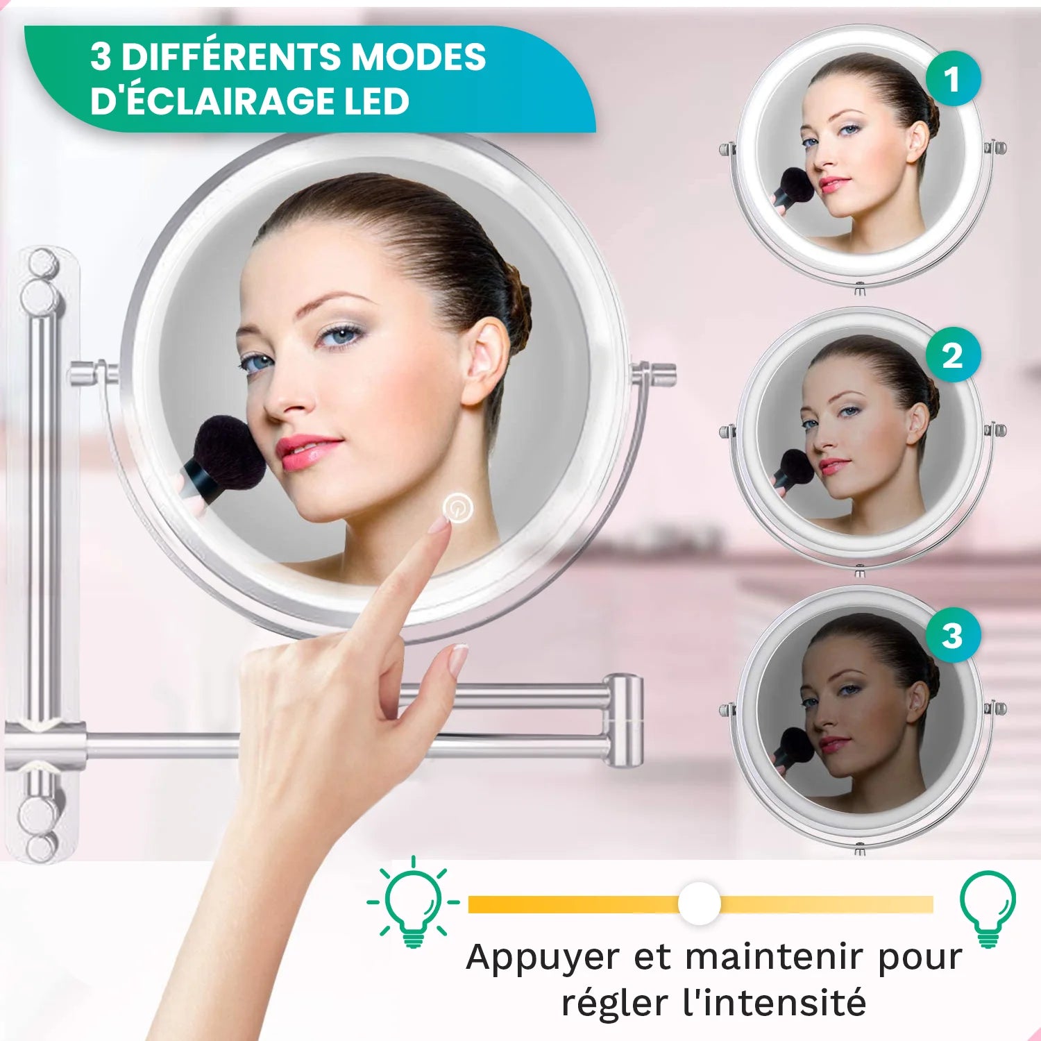 Miroir de maquillage - Rechargeable - Chrome - Grossissement 1-7x