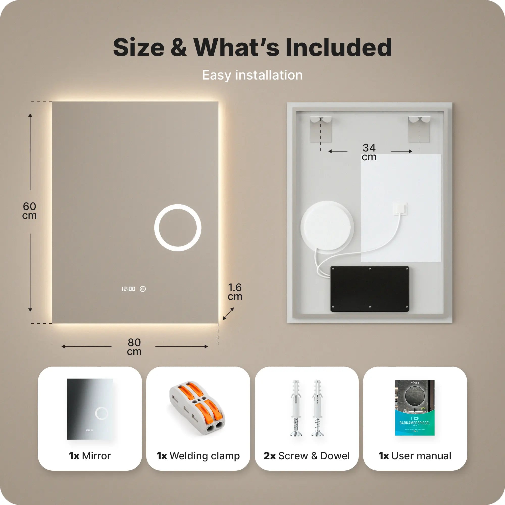 miroir de salle de bain - 60x80 cm - Rectangulaire - Sans Cadre