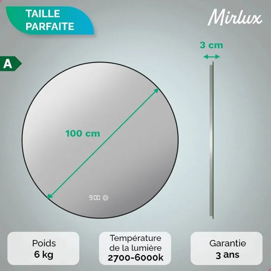 Miroir de salle de bain - 100cm - Cadre noir