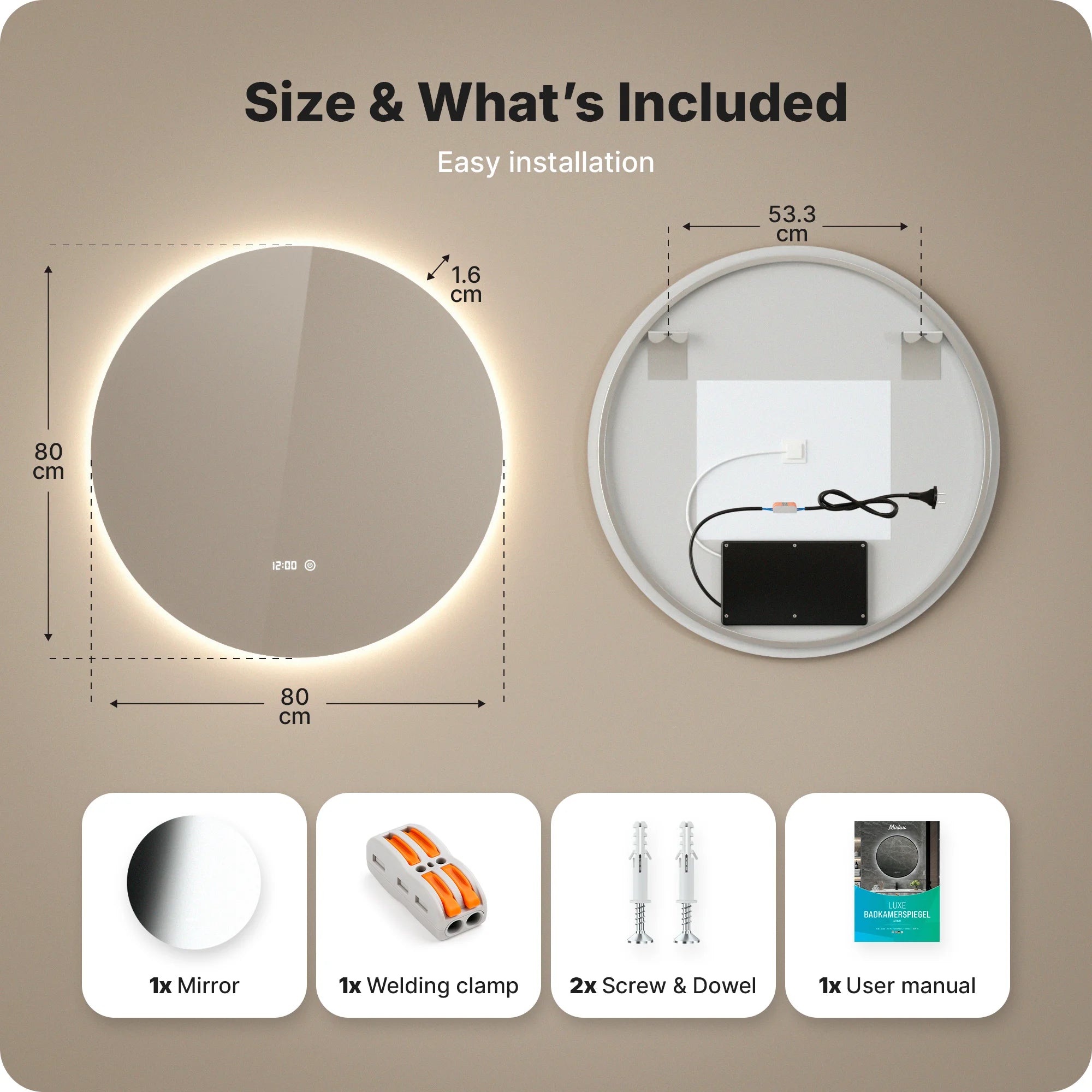 Miroir de salle de bain - 80cm - Sans cadre