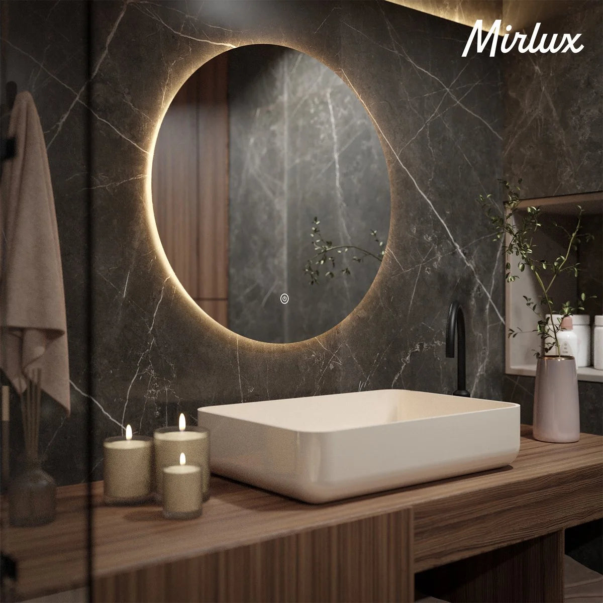 Miroir de salle de bain - 60 cm - Rond - Sans cadre