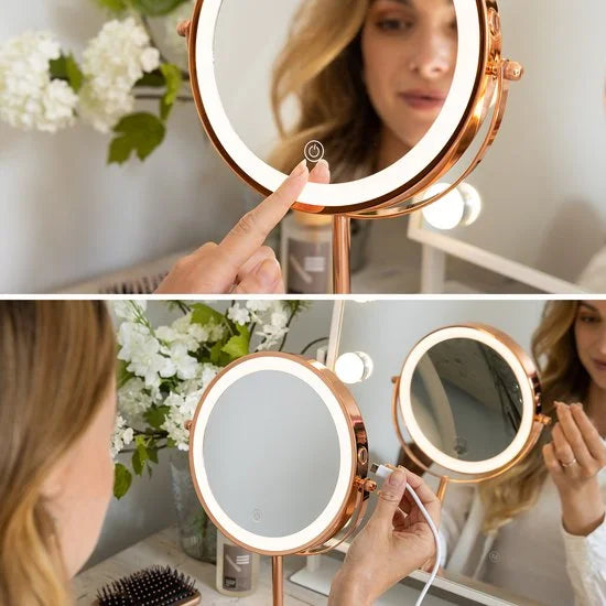 Miroir de maquillage - Rechargeable - Rosé - Grossissement 1-10x