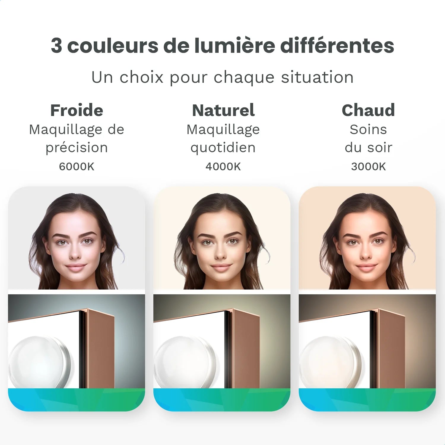 Miroir Hollywood - Enceintes Bluetooth - 80x60cm - Or Rose