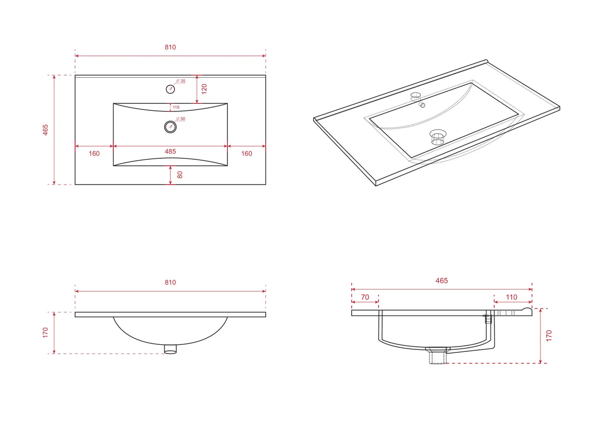 Meuble de salle de bain Luma - 80 cm - Chene chaud - Lavabo Blanc