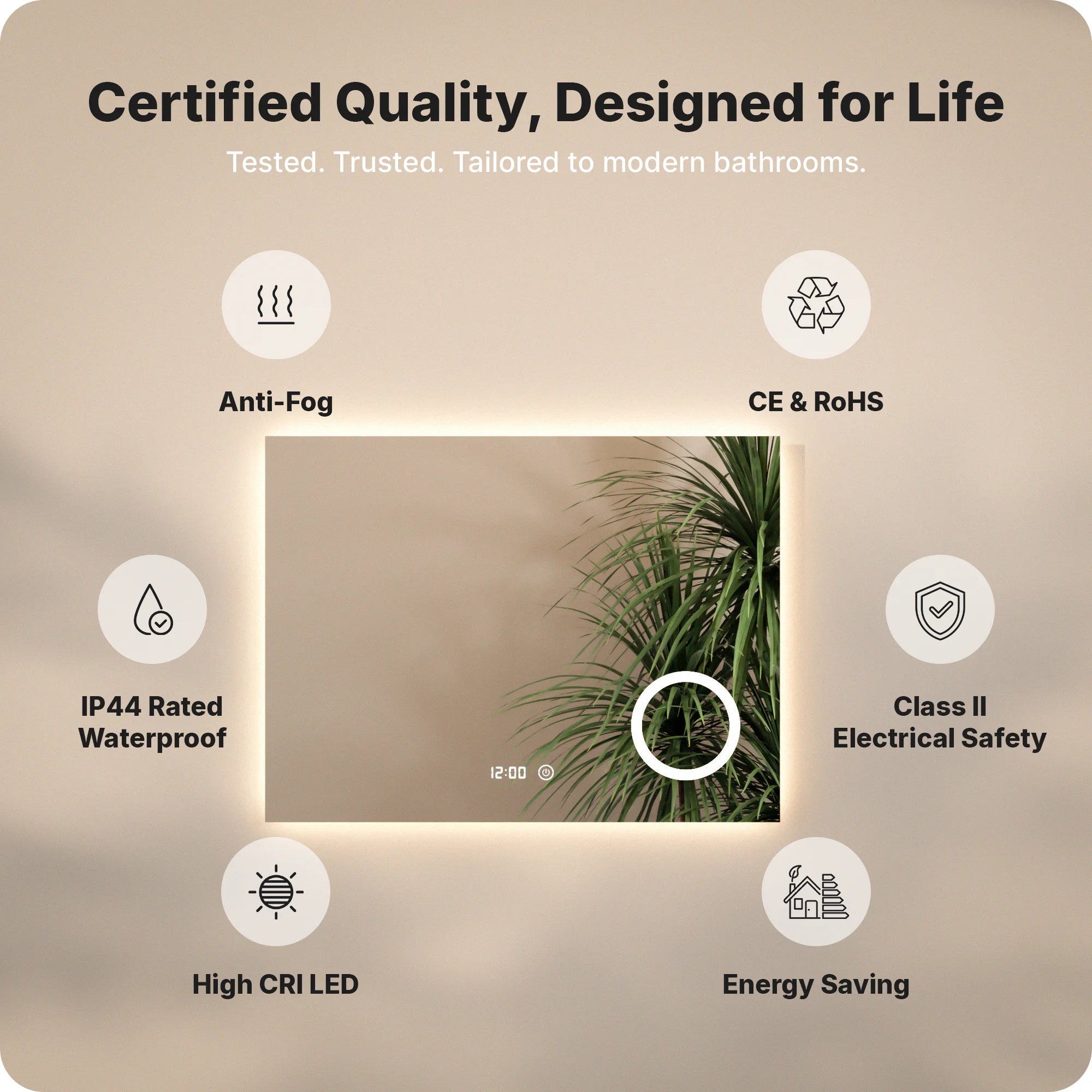 miroir de salle de bain - 100x80 cm - Rectangulaire - Sans Cadre