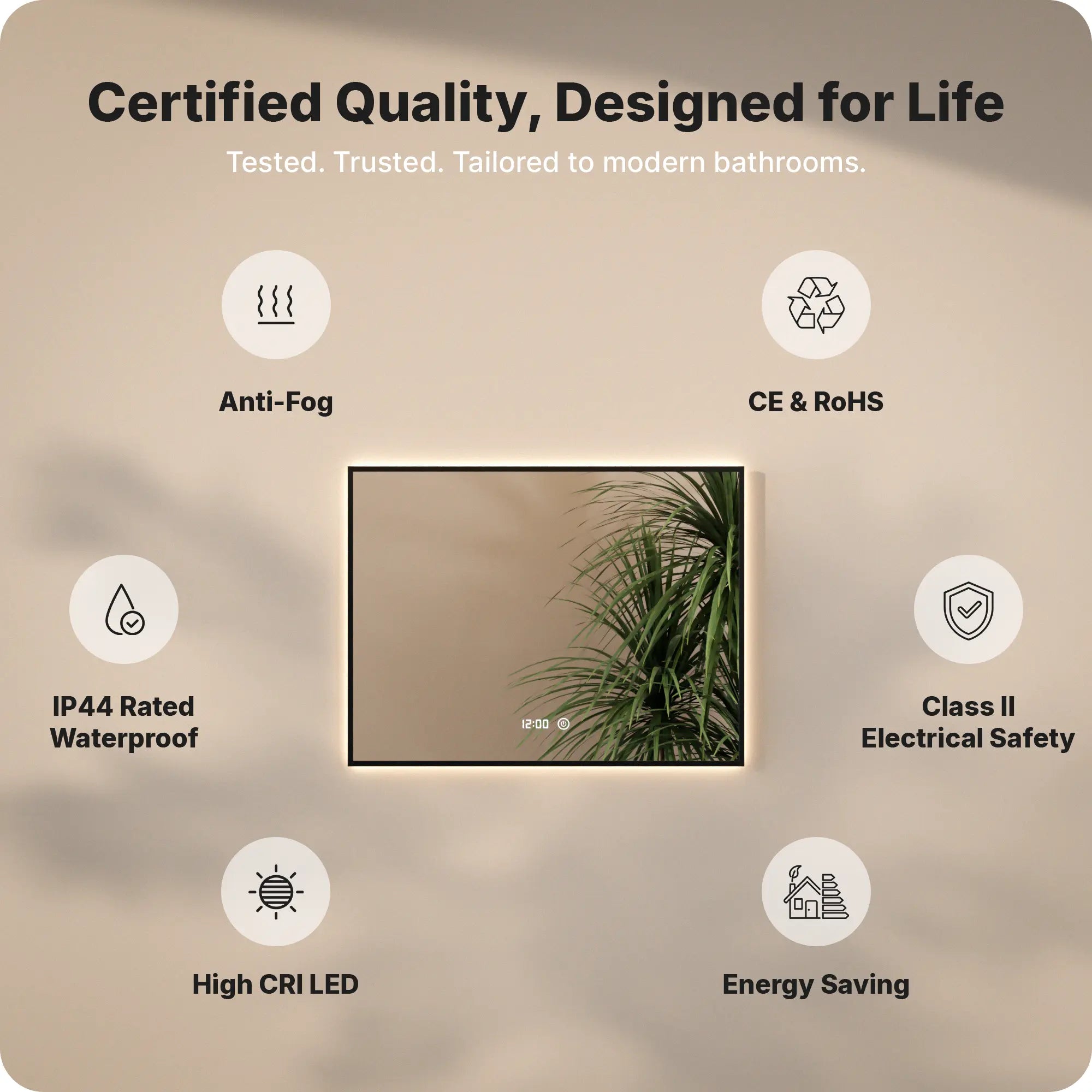 miroir de salle de bain - 80x60cm - Rectangulaire - Cadre Noir