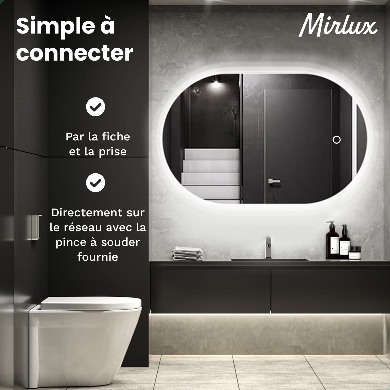 Miroir de salle de bain - 90x60cm - Sans cadre
