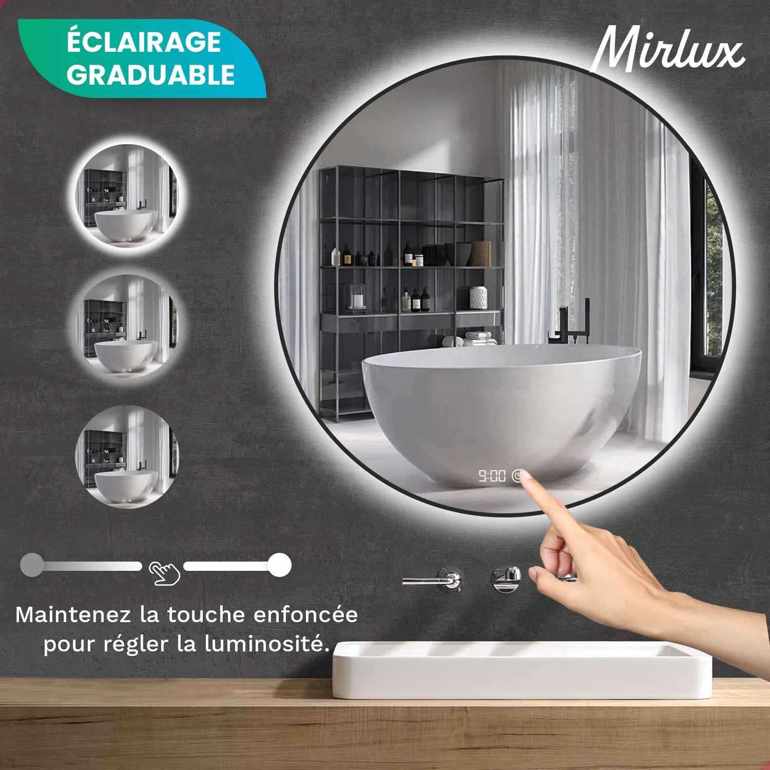 Miroir de salle de bain - 60cm - Cadre noir
