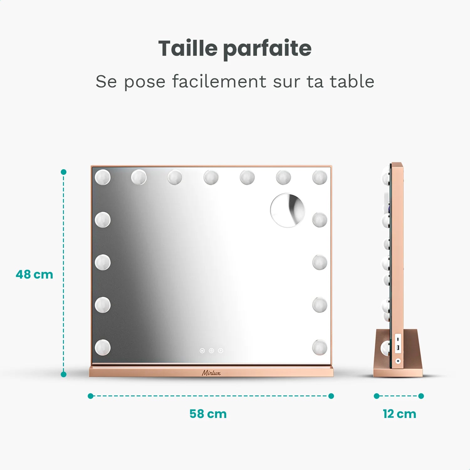 Miroir Hollywood - 58x48cm - Or Rose - Précommander