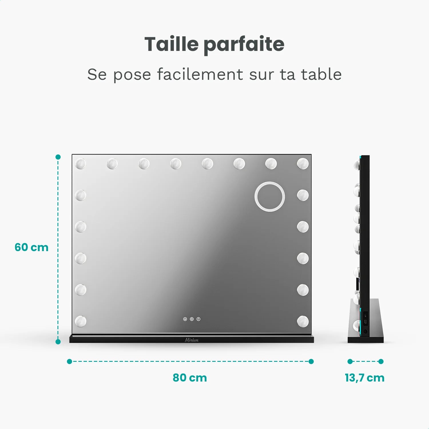 Miroir Hollywood - Enceintes Bluetooth - 80x60cm - Noir