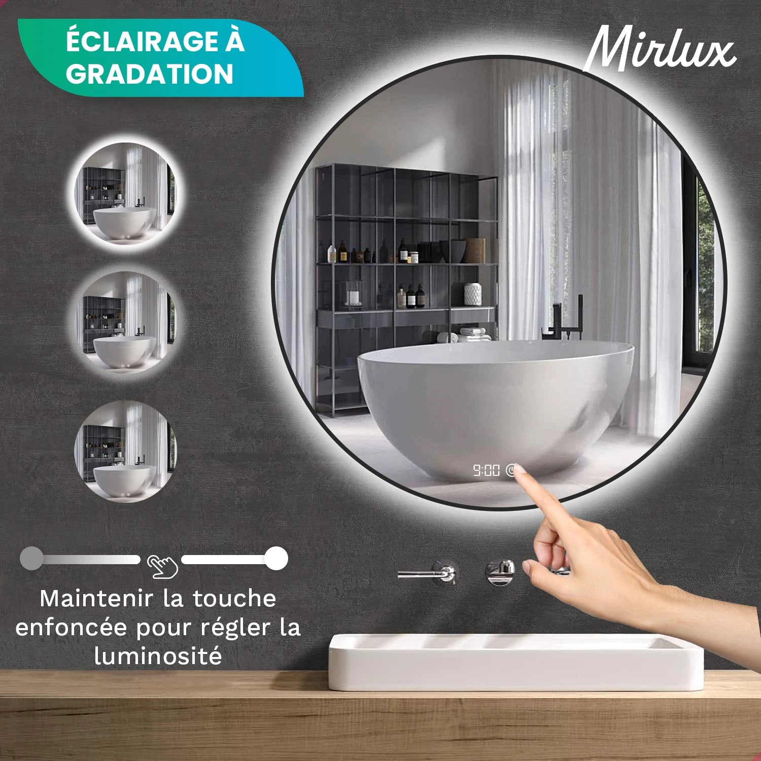 Miroir de Salle de Bain - 80cm - Cadre Noir