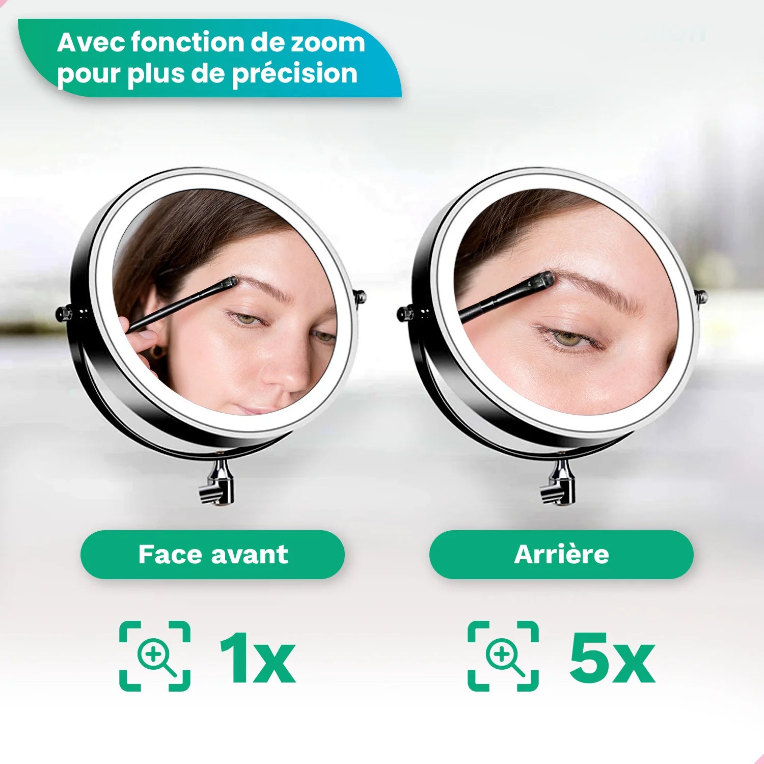 Miroir de maquillage - Batterie - Noir - Grossissement 1-5x