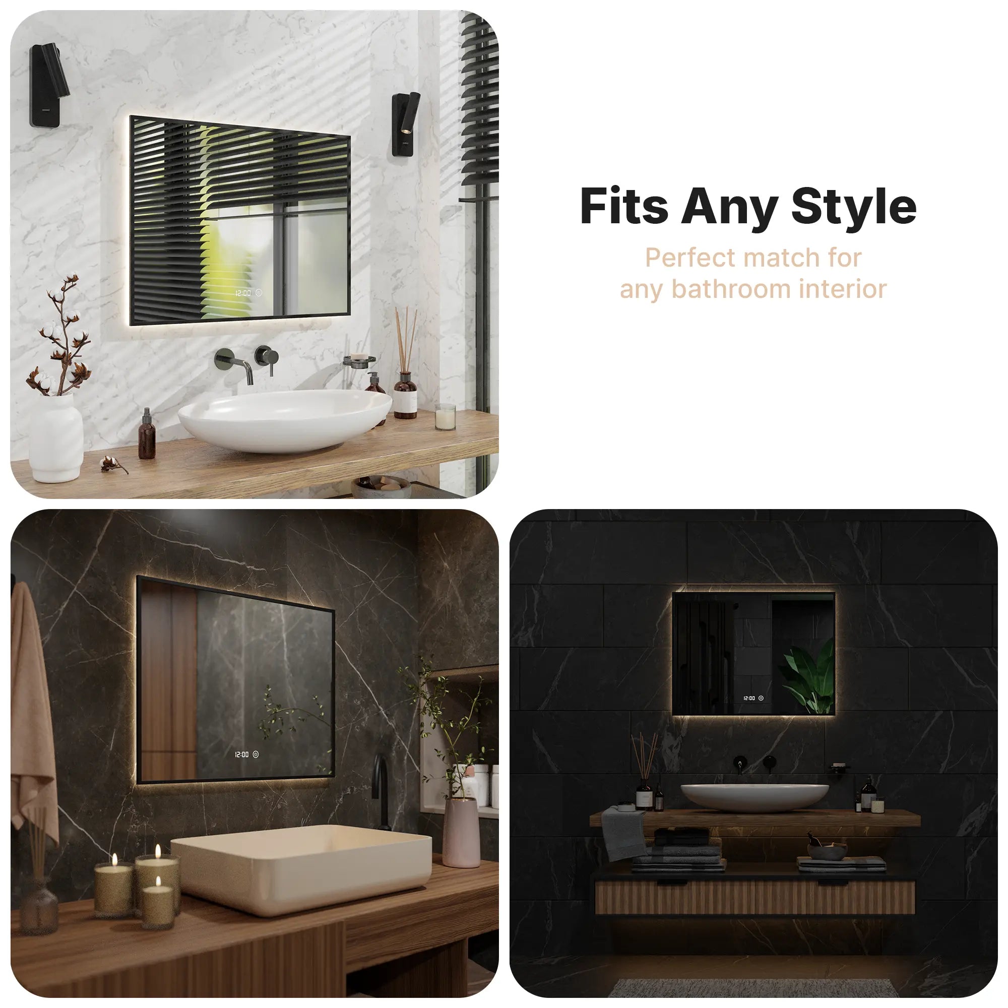 miroir de salle de bain - 80x60cm - Rectangulaire - Cadre Noir