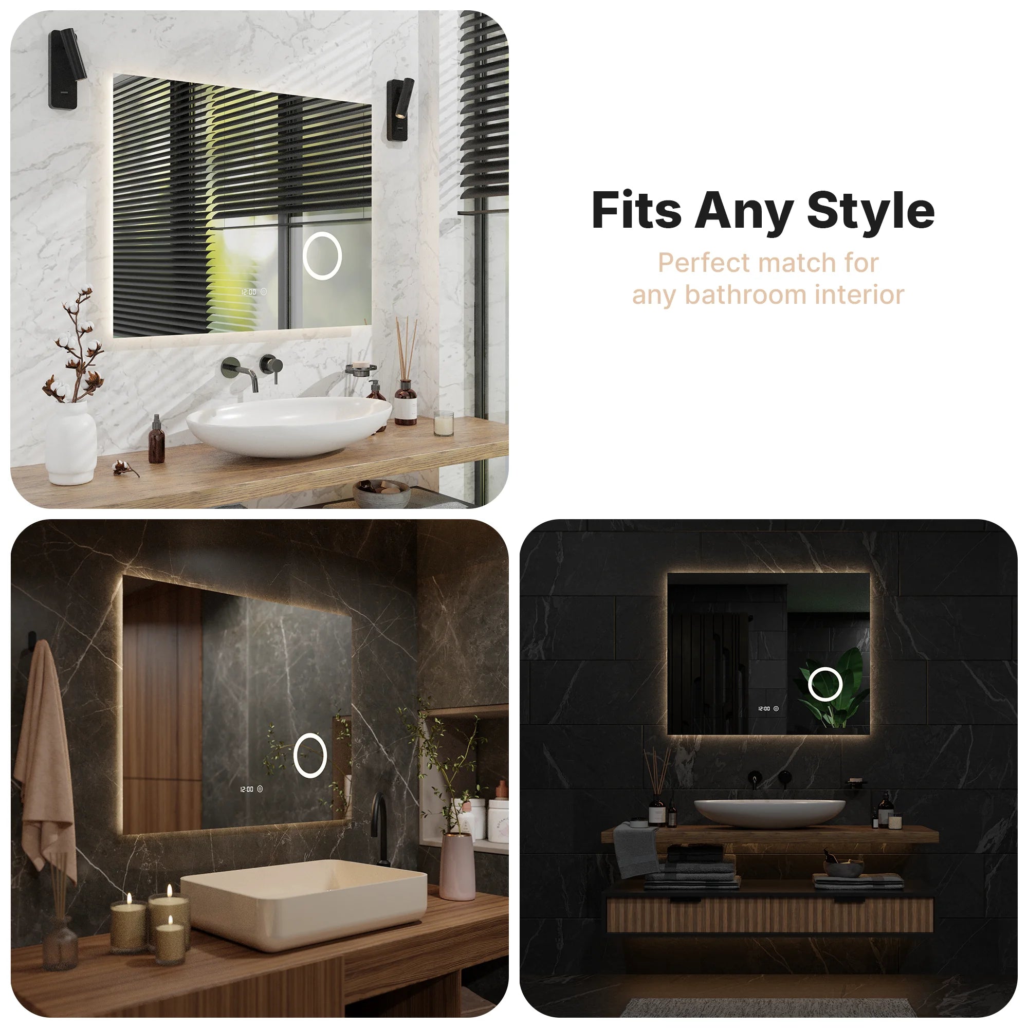 miroir de salle de bain - 100x80 cm - Rectangulaire - Sans Cadre