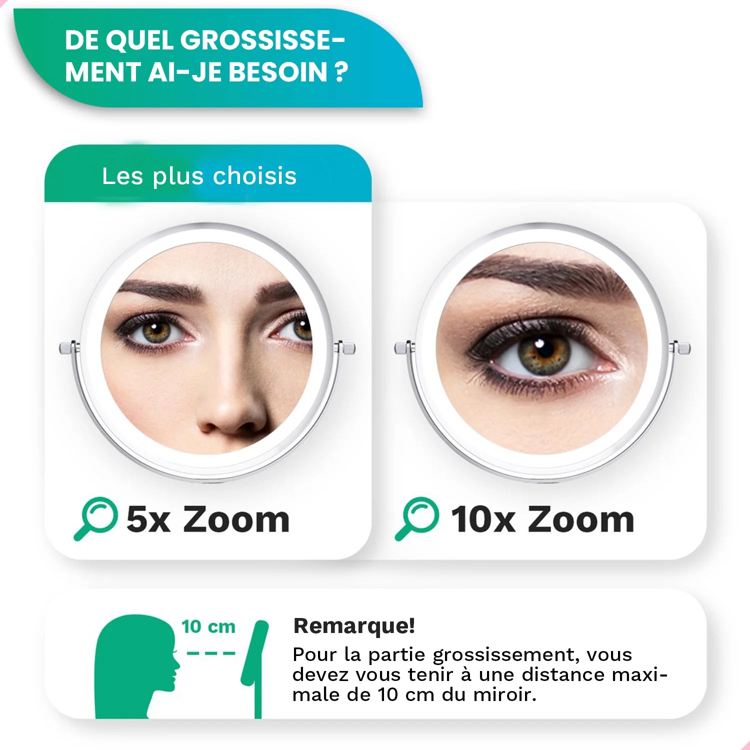 Miroir de maquillage - Rechargeable - Chrome - Grossissement 1-5x