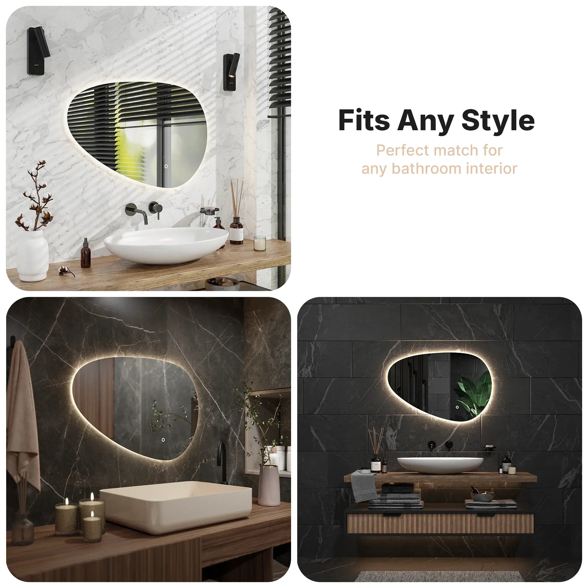 Miroir de salle de bain - 90x60cm Asymétrique - Sans cadre