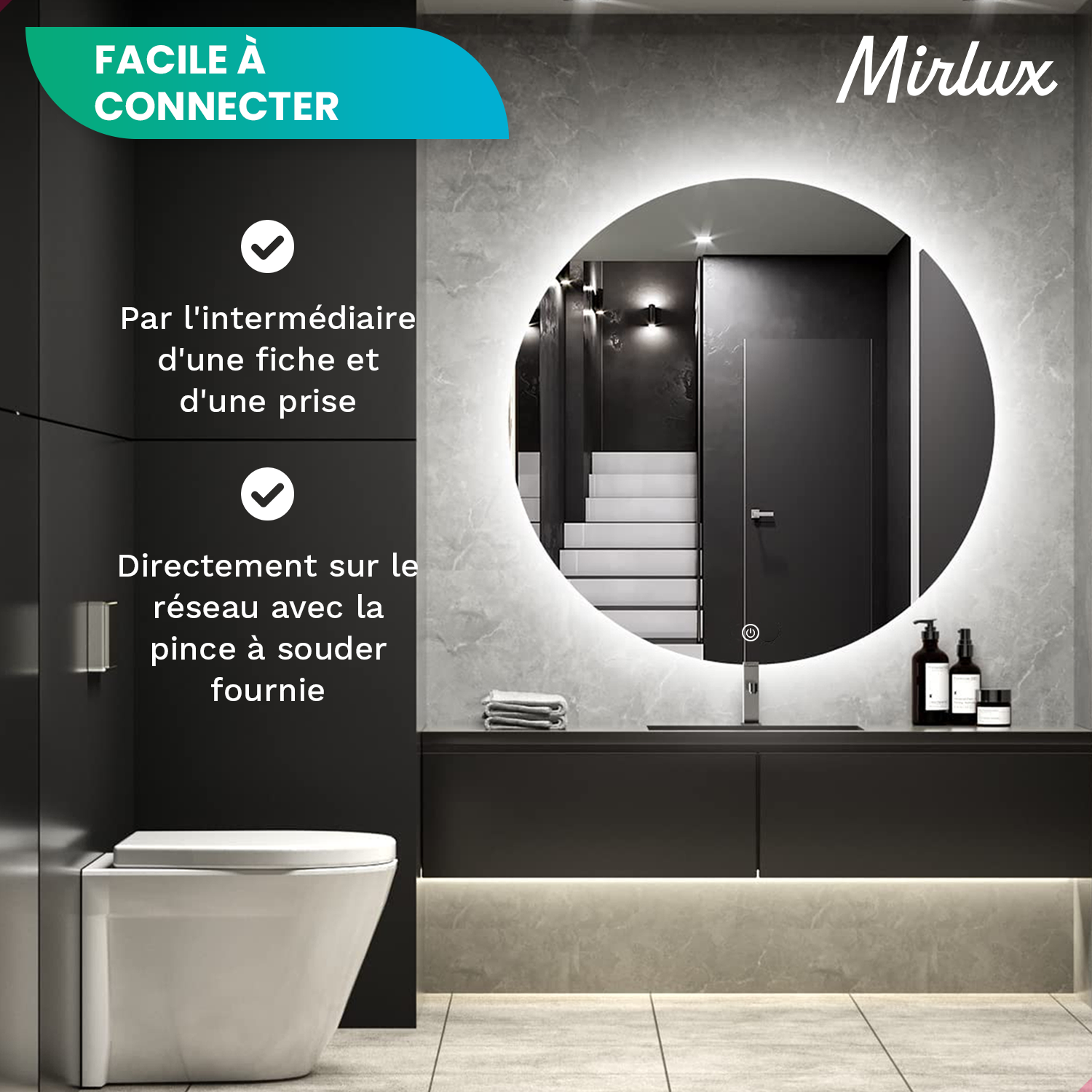 Miroir de salle de bain - 80cm - Rond - Sans cadre - Précommander