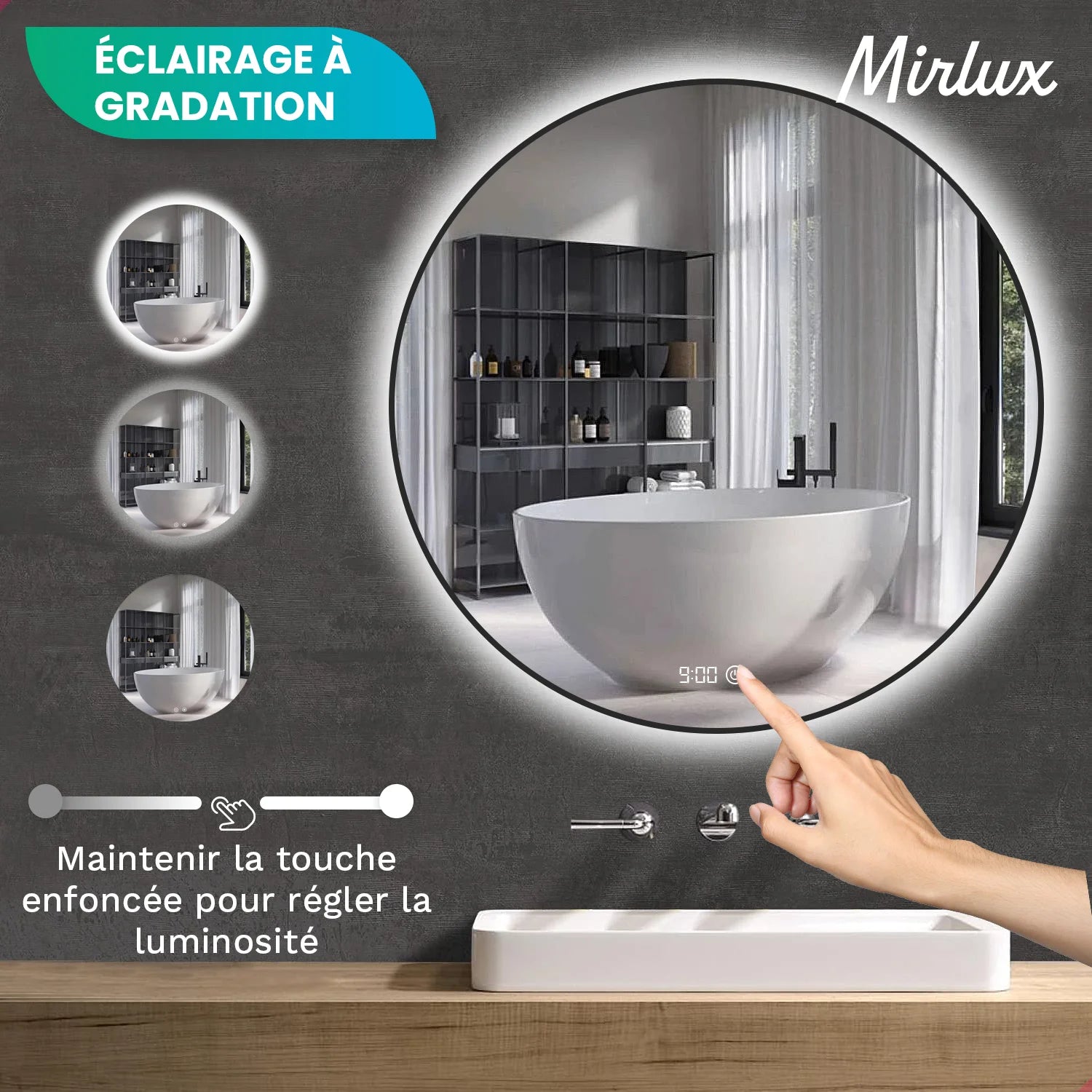 Miroir de Salle de Bain - 80cm - Cadre Noir