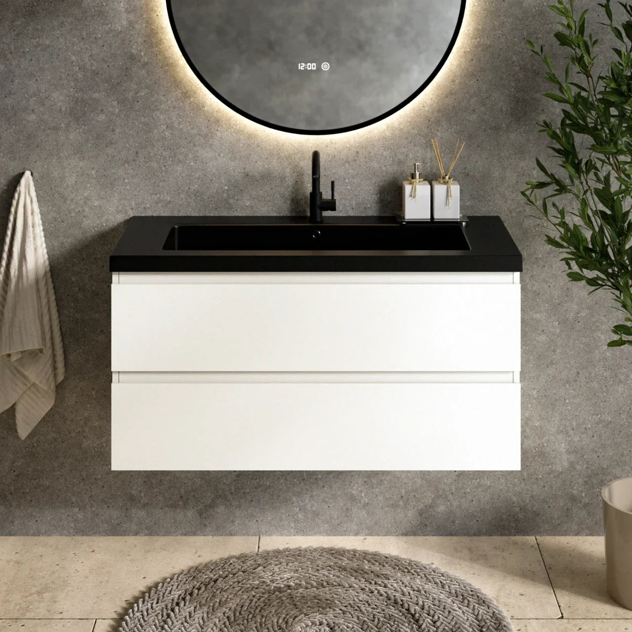 Meuble de salle de bain Sena - 100 cm - Blanc - Vasque noire