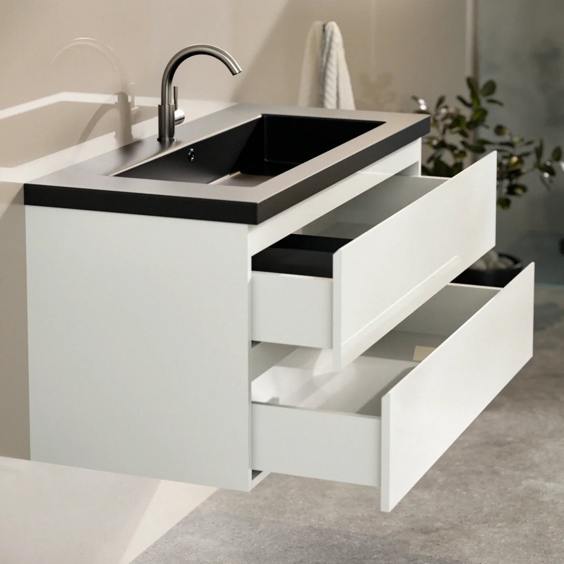 Meuble de salle de bain Sena - 100 cm - Blanc - Lavabo Noir