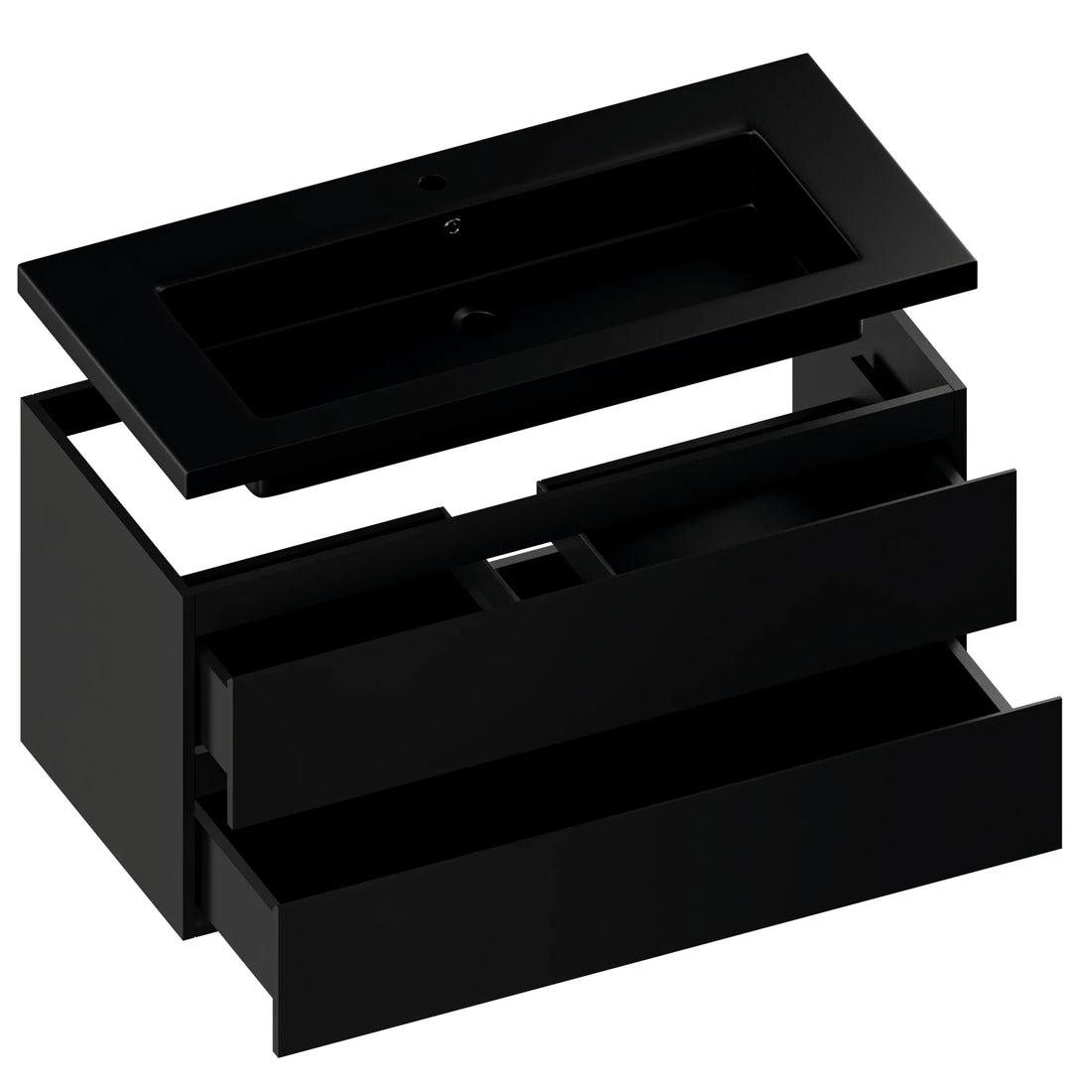 Meuble de salle de bain Sena - 100 cm - Noir Mat - Lavabo Noir - Précommander