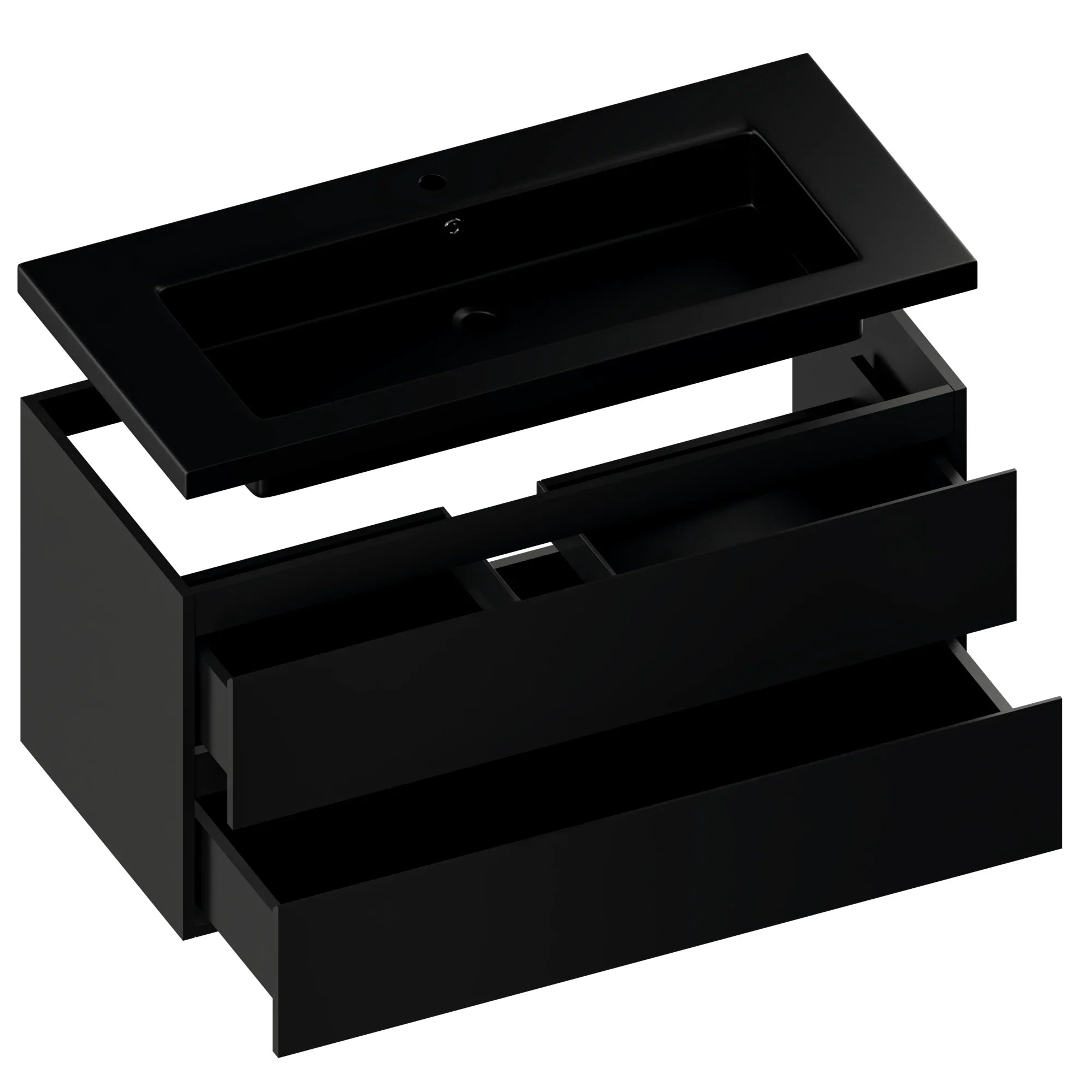 Meuble de salle de bain Sena - 100 cm - Noir mat - Vasque noire