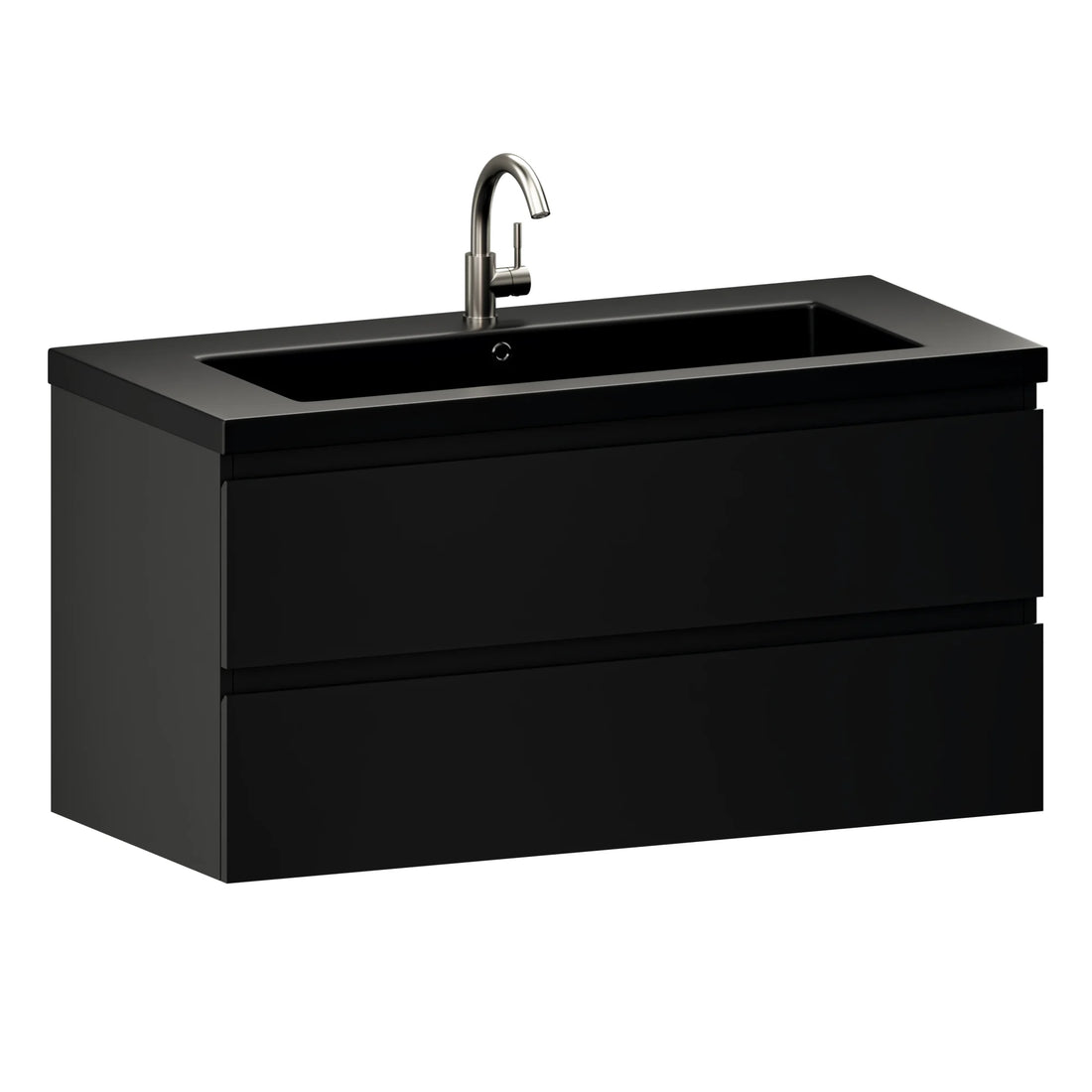 Meuble de salle de bain Sena - 100 cm - Noir Mat - Lavabo Noir - Précommander