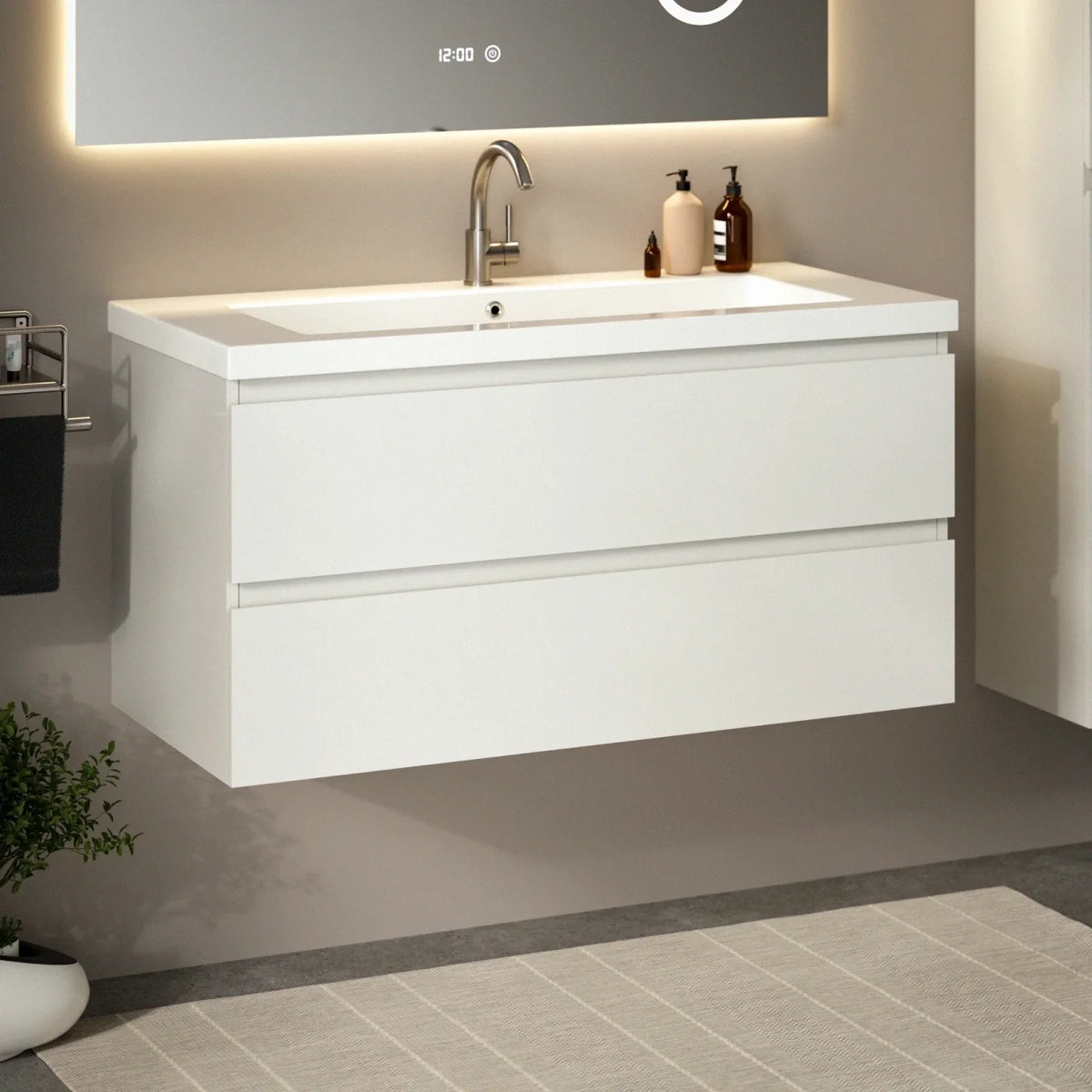 Meuble de salle de bain Sena - 100 cm - Blanc - Lavabo Blanc
