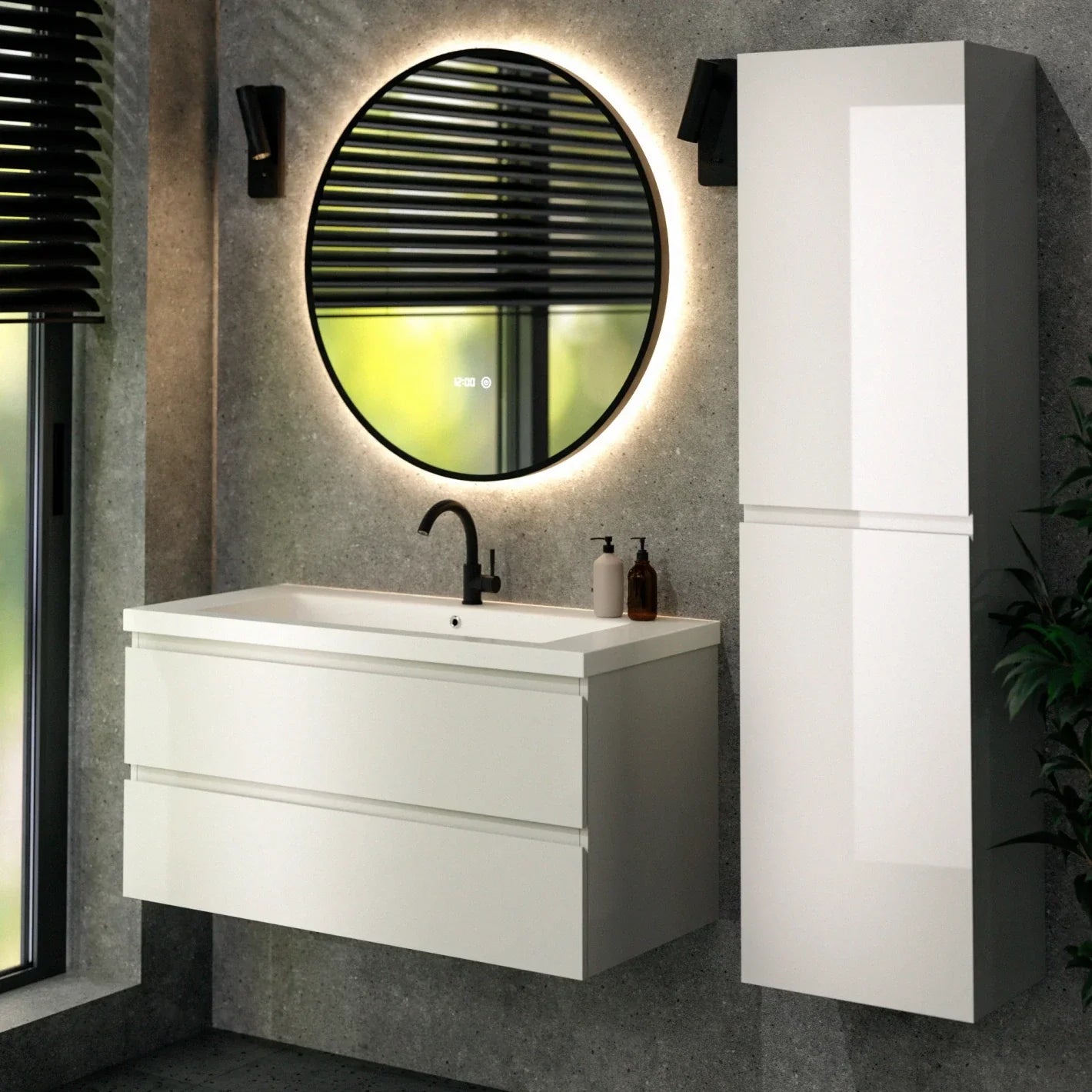 Ensemble meuble vasque London – 100 cm – Blanc – Lavabo blanc