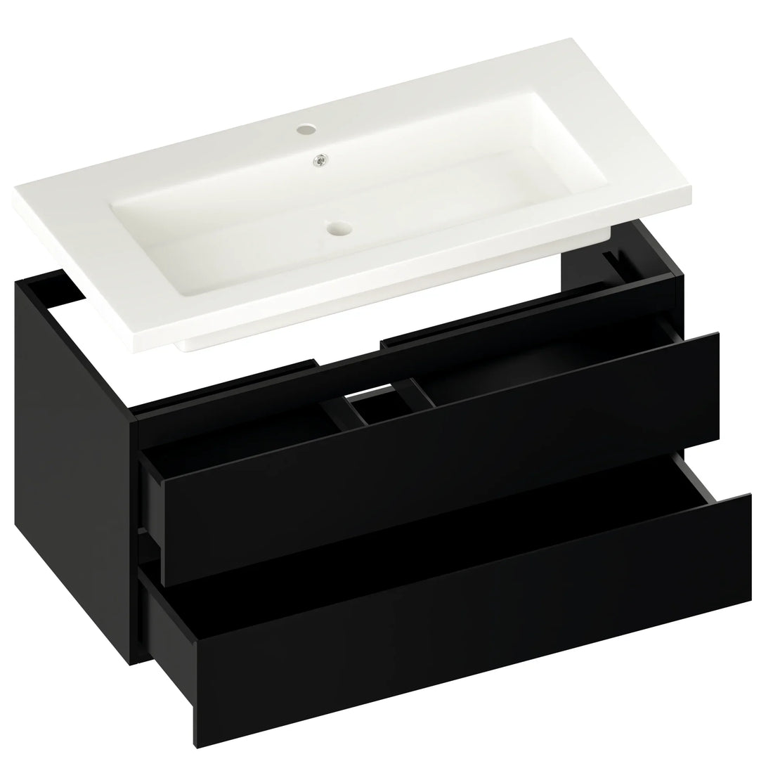 Meuble de salle de bain Sena - 100 cm - Noir Mat - Lavabo Blanc - Précommander