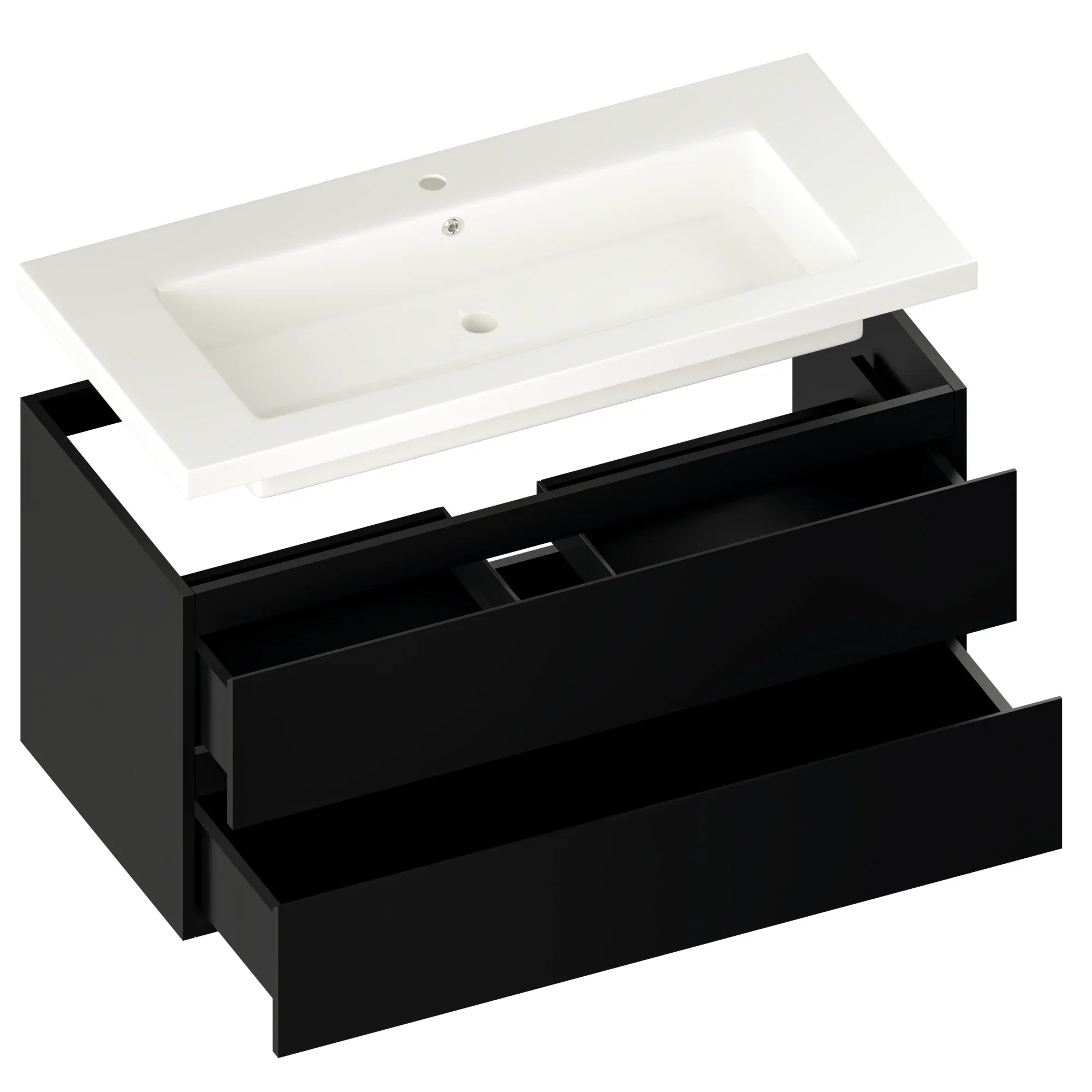 Meuble de salle de bain Sena - 100 cm - Noir mat - Vasque blanche