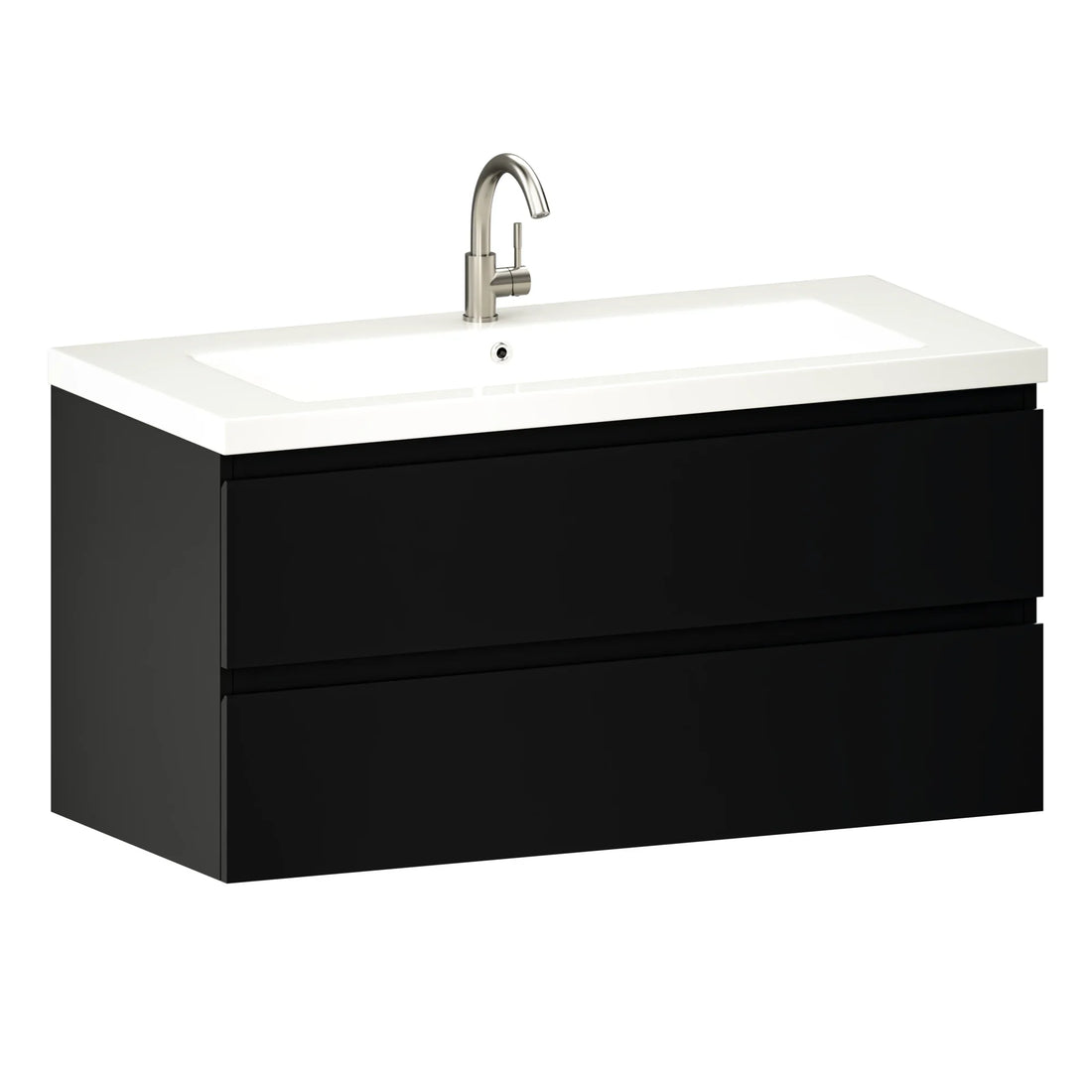 Meuble de salle de bain Sena - 100 cm - Noir Mat - Lavabo Blanc - Précommander