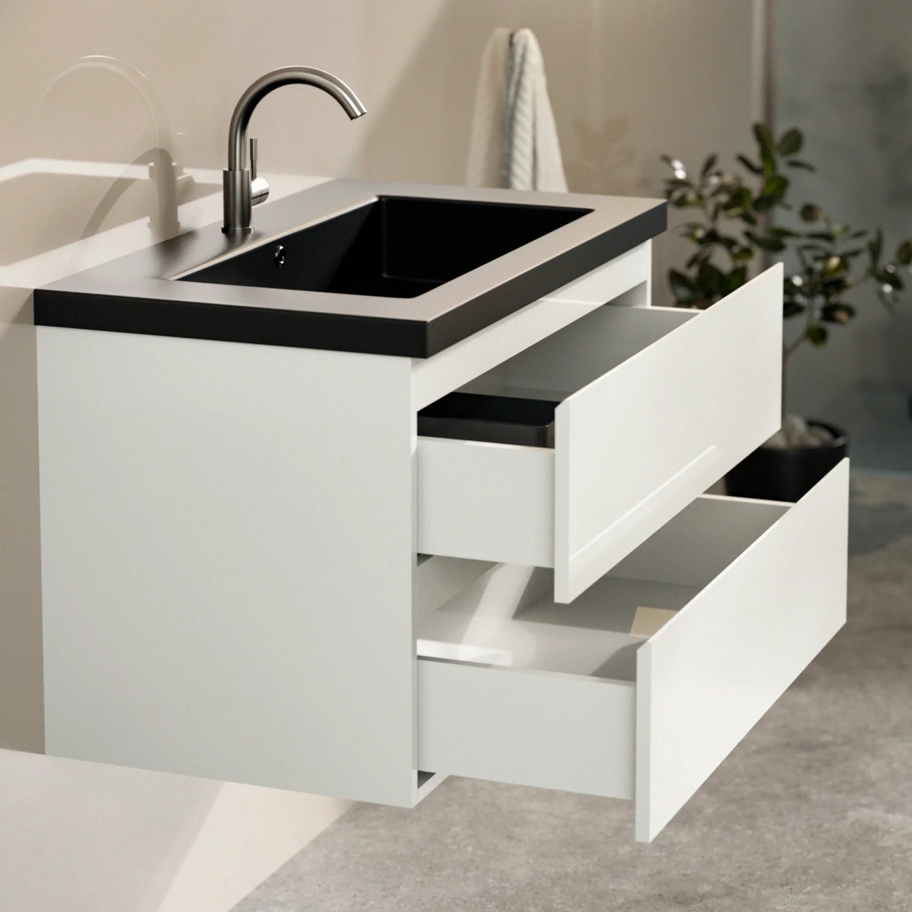 Meuble de salle de bain Sova - 80 cm - Blanc - Vasque noire - Précommander