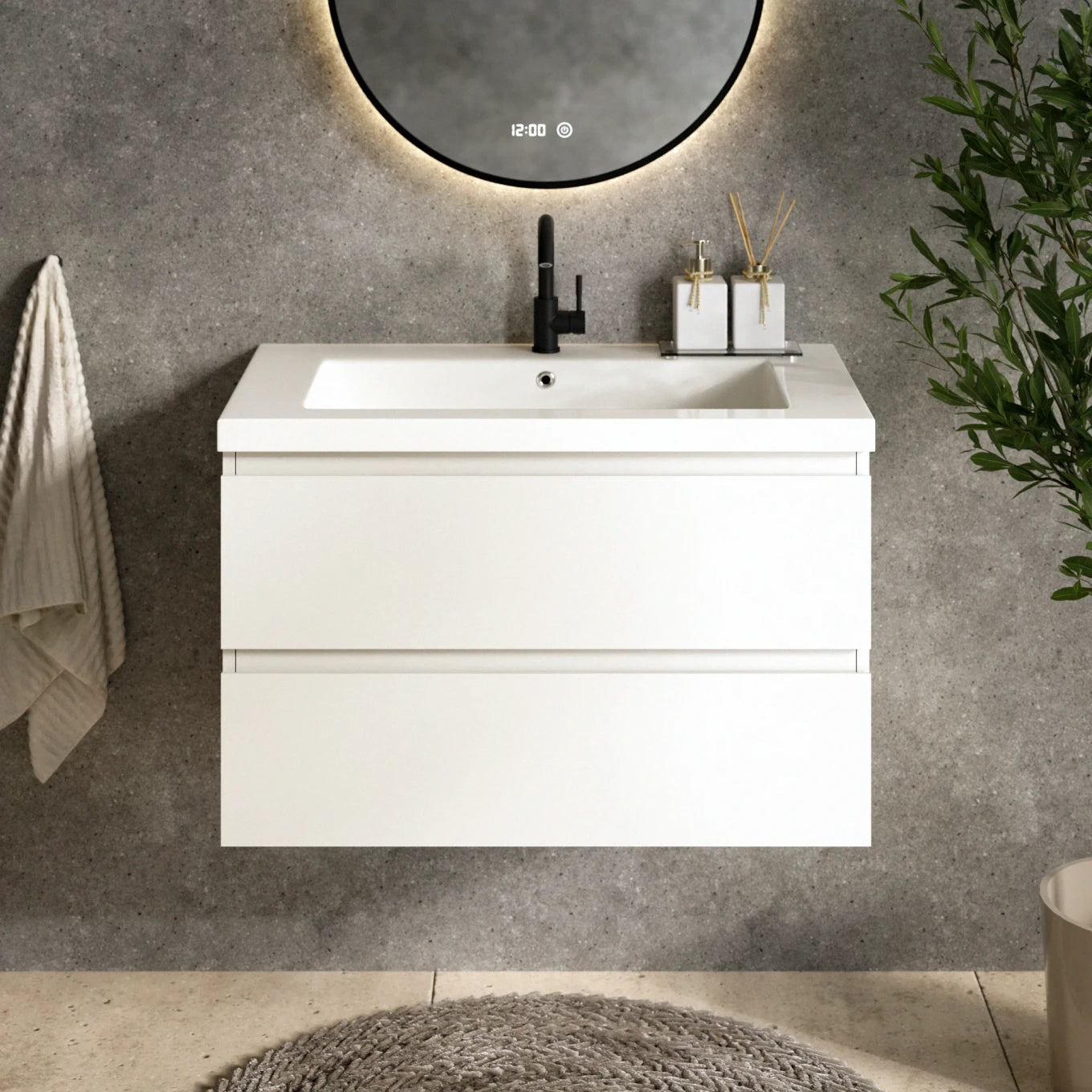 Meuble de salle de bain Sova - 80 cm - Blanc - Vasque blanche
