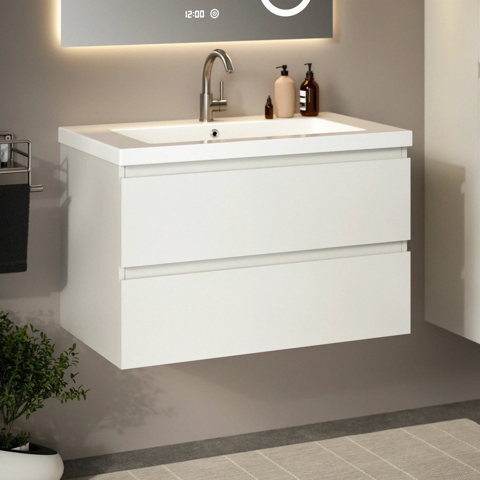 Meuble de salle de bain Sova - 80 cm - Blanc - Vasque blanche