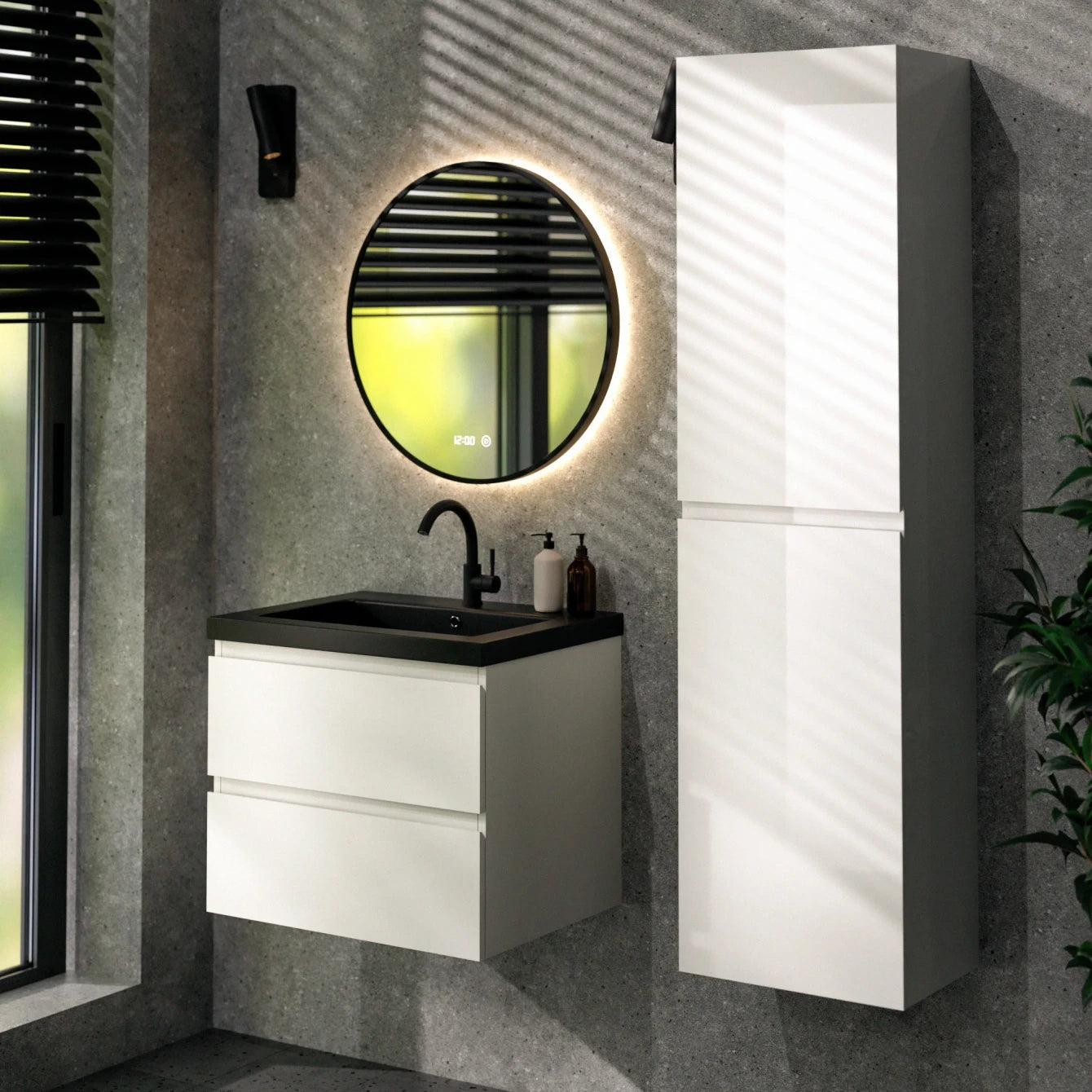 Meuble de salle de bain Karo - 60 cm - Blanc - Vasque noire