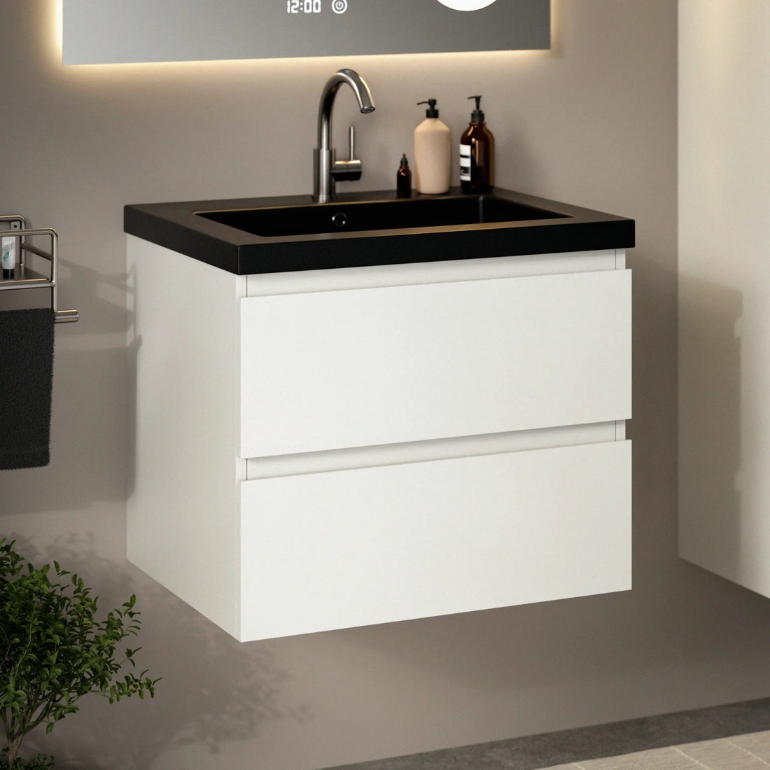 Meuble de salle de bain Karo - 60 cm - Blanc - Lavabo Noir