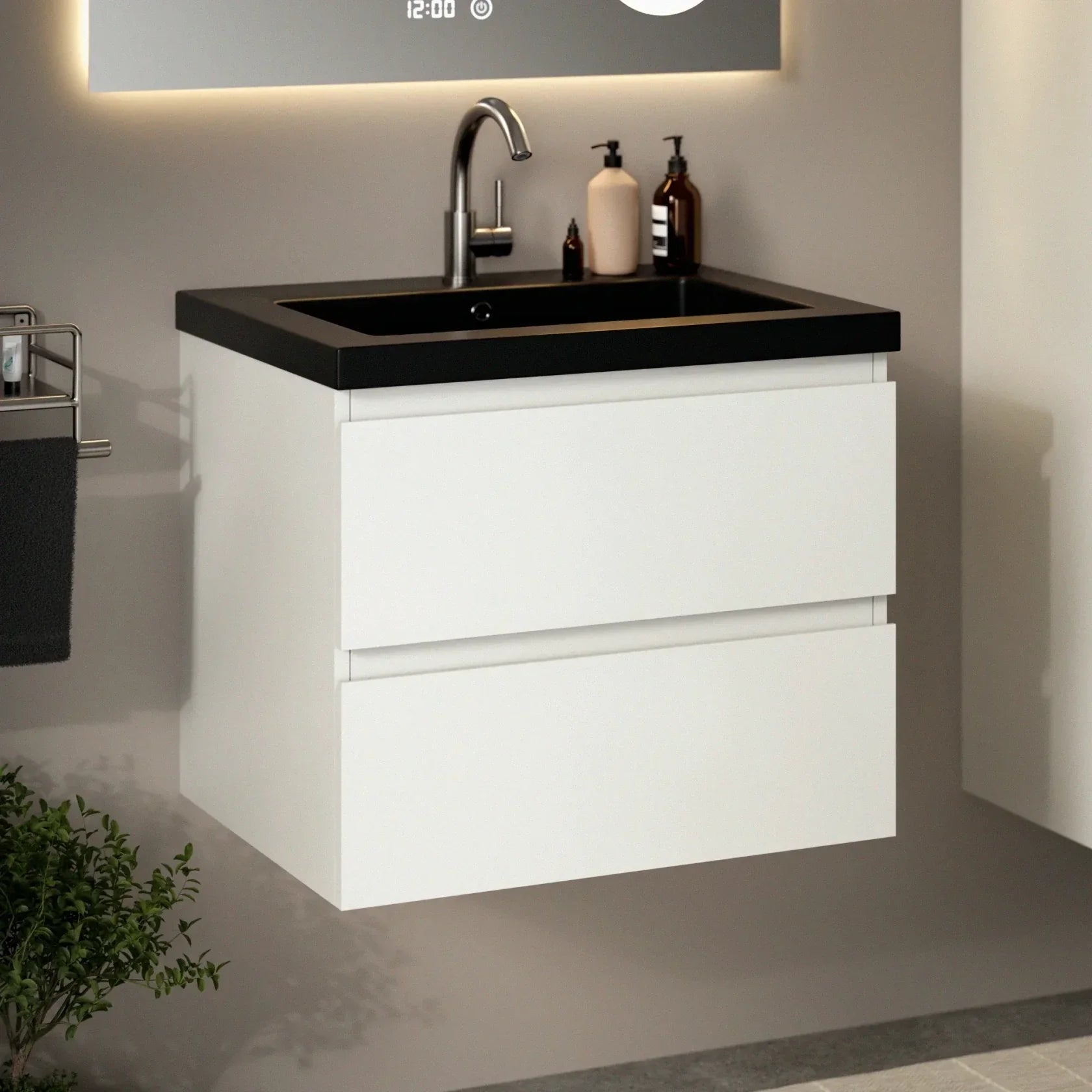 Ensemble meuble vasque Paris – 60 cm – Blanc – Lavabo Noir