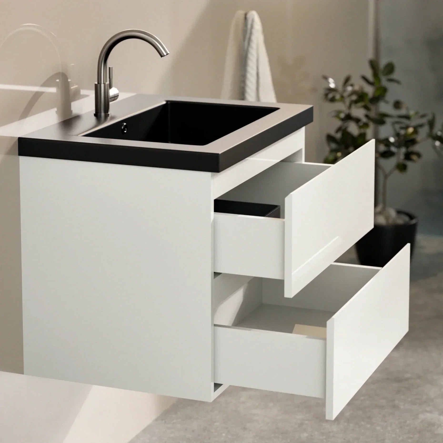 Ensemble meuble vasque Paris – 60 cm – Blanc – Lavabo Noir