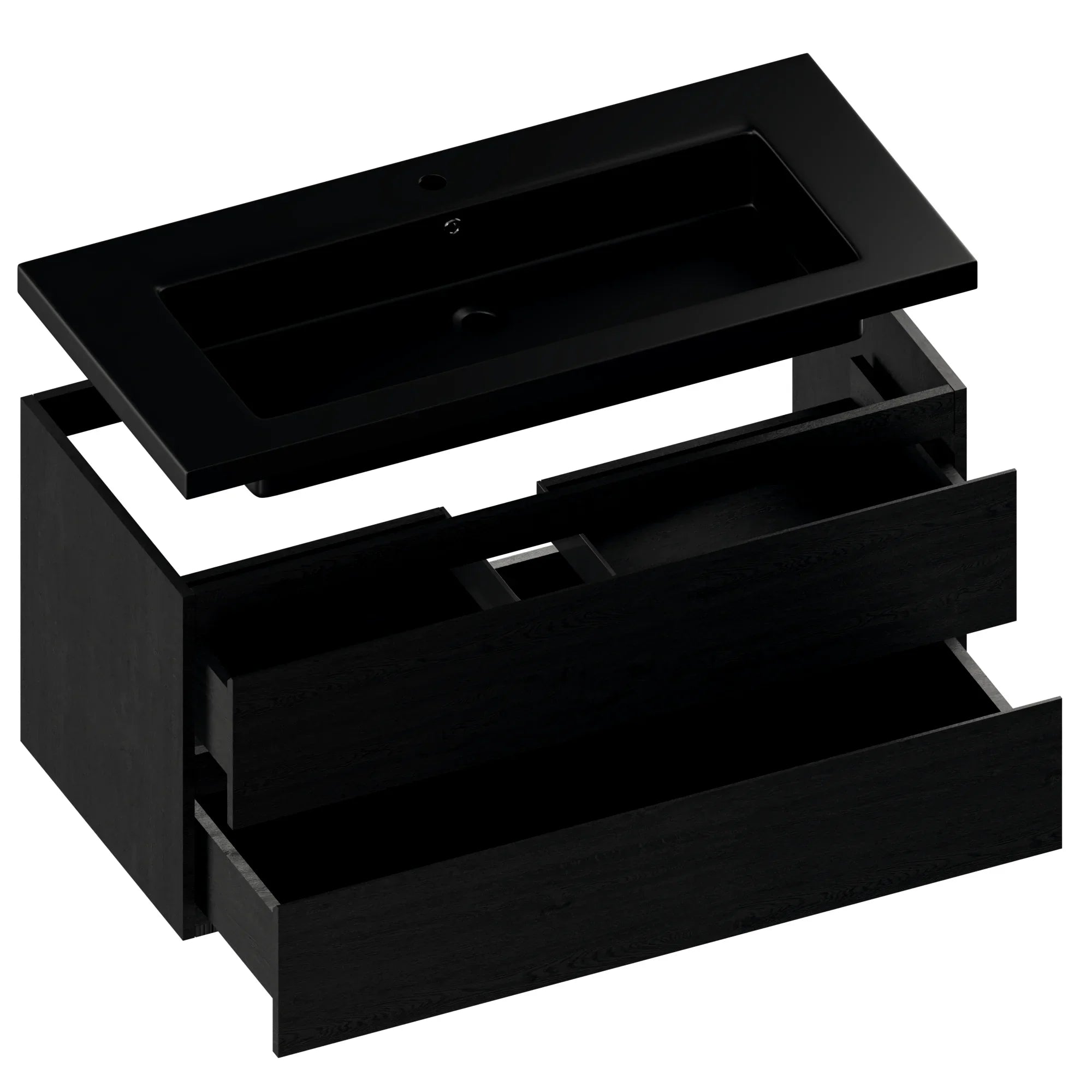 Meuble de salle de bain Sena - 100 cm - Chêne noir - Vasque noire - Précommander