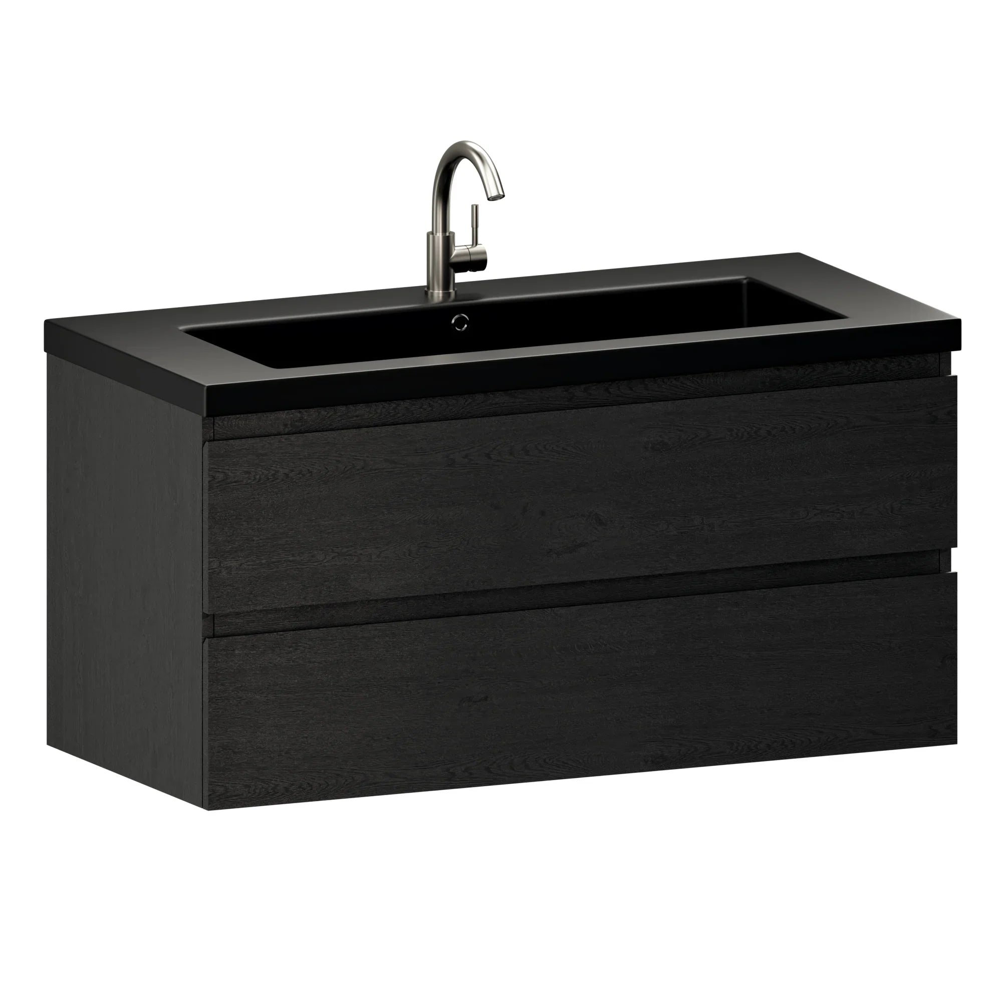 Meuble de salle de bain Sena - 100 cm - Chêne noir - Vasque noire - Précommander